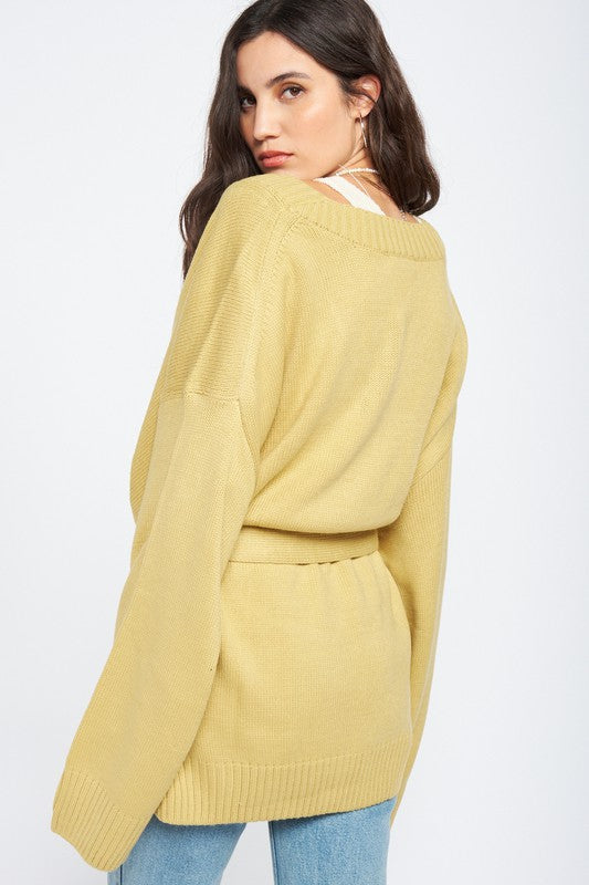 OVERSIZED CARDIGAN WITH WAIST TIE