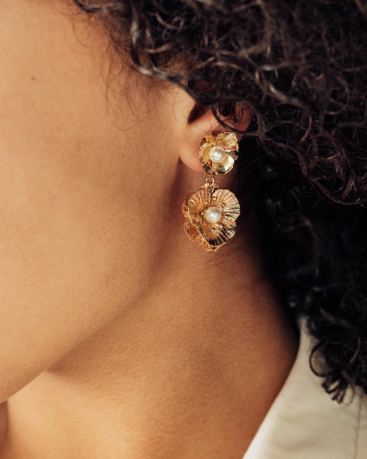 Gold Flower Dangle Earrings