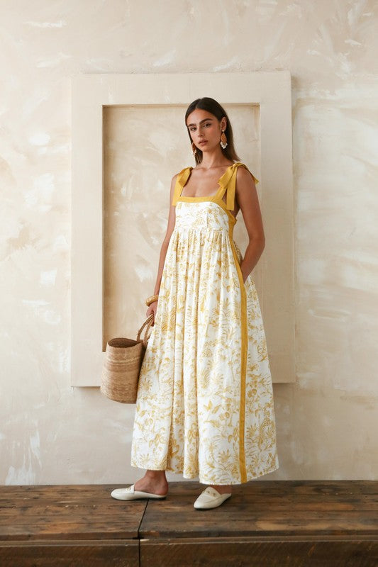 Golden Floral Jumper Dress