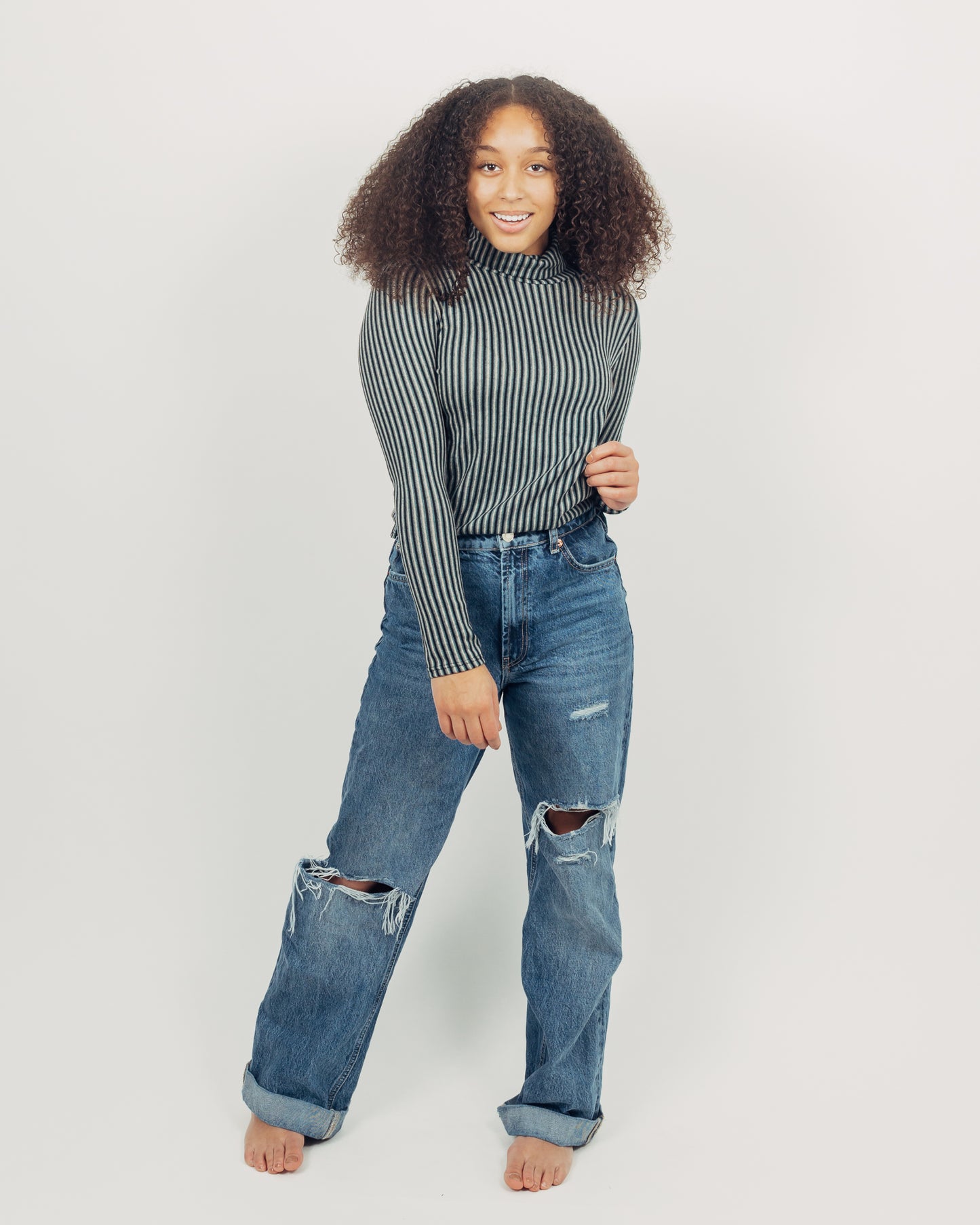 Striped Turtleneck || Teal