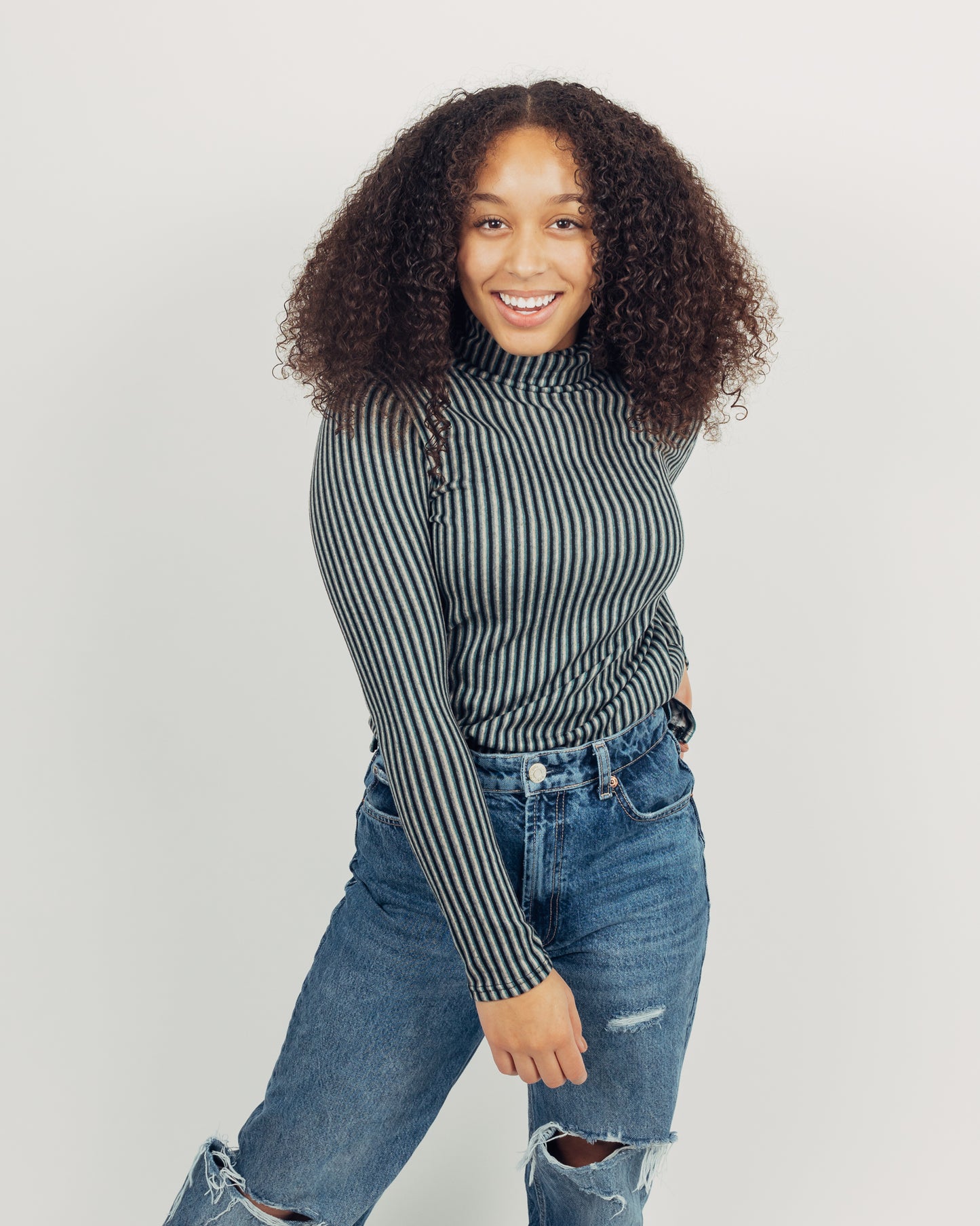 Striped Turtleneck || Teal
