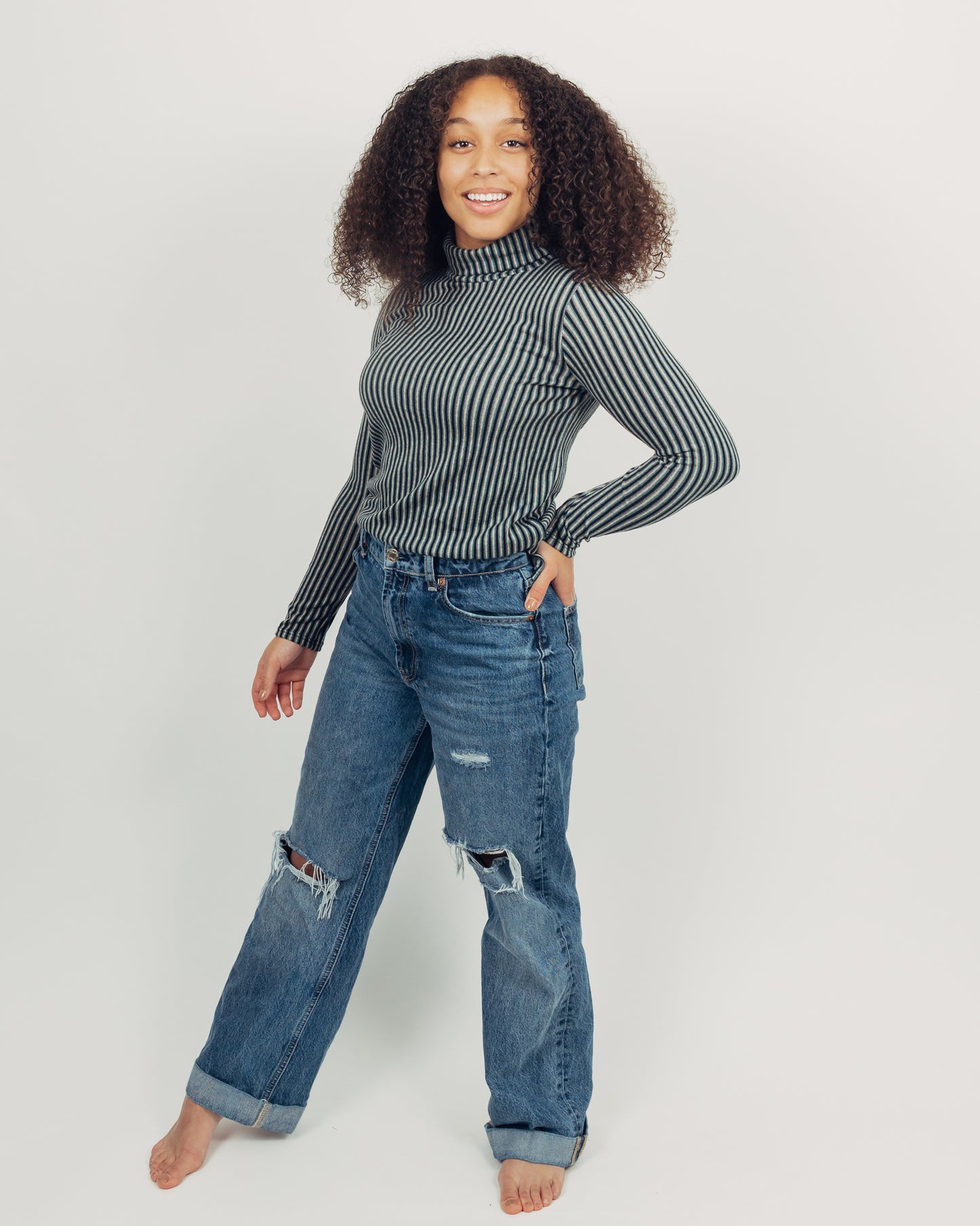 Striped Turtleneck || Teal
