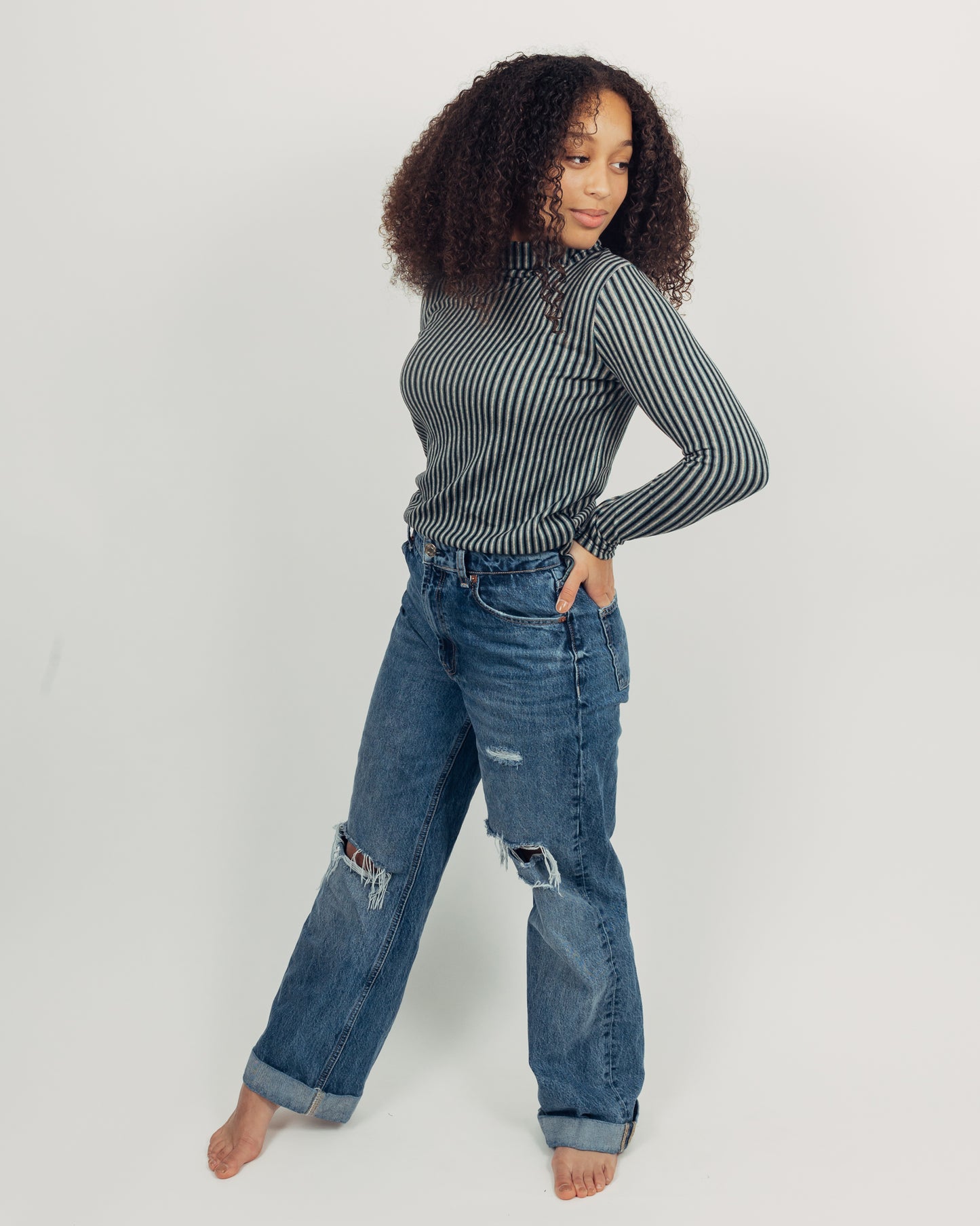 Striped Turtleneck || Teal