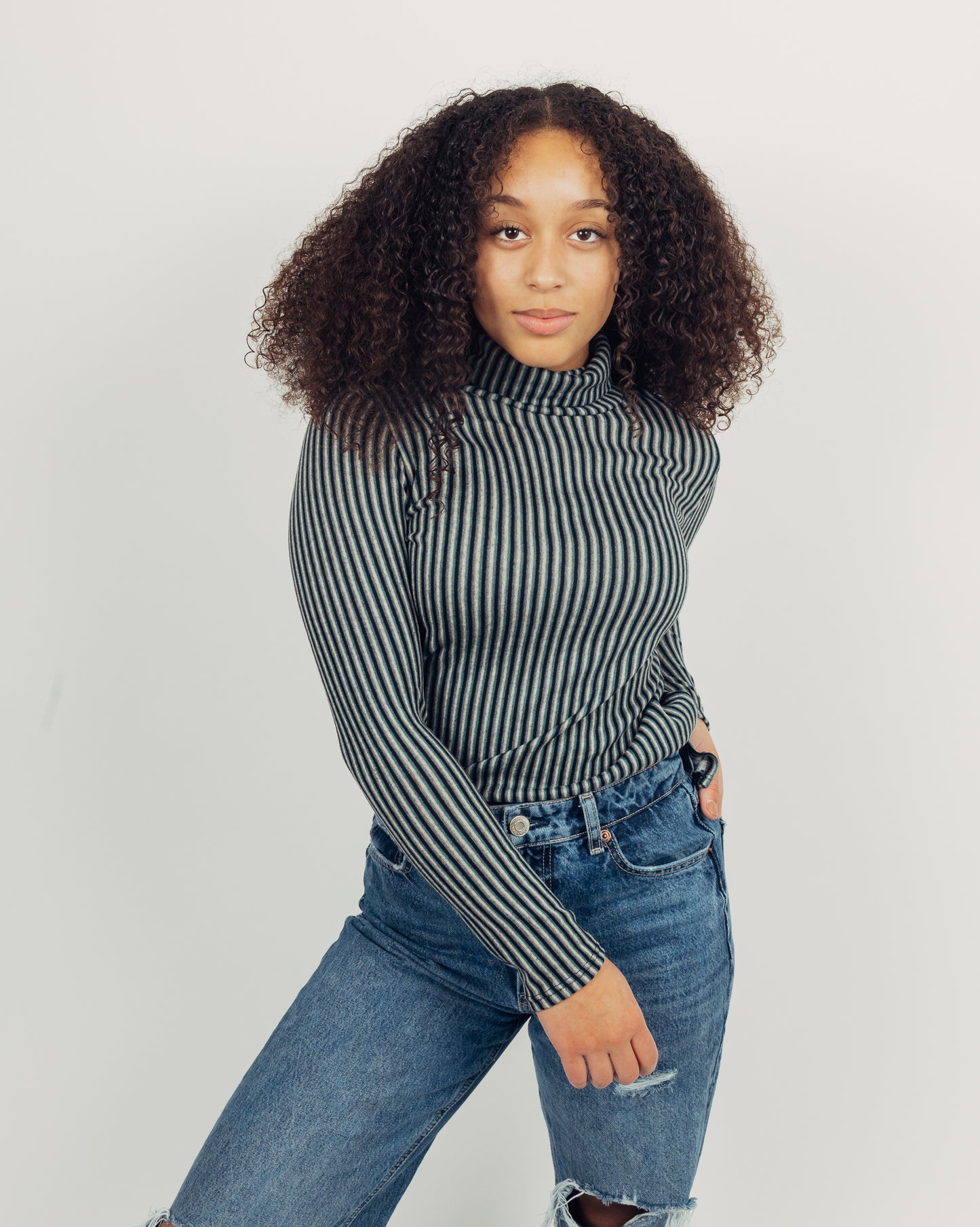Striped Turtleneck || Teal
