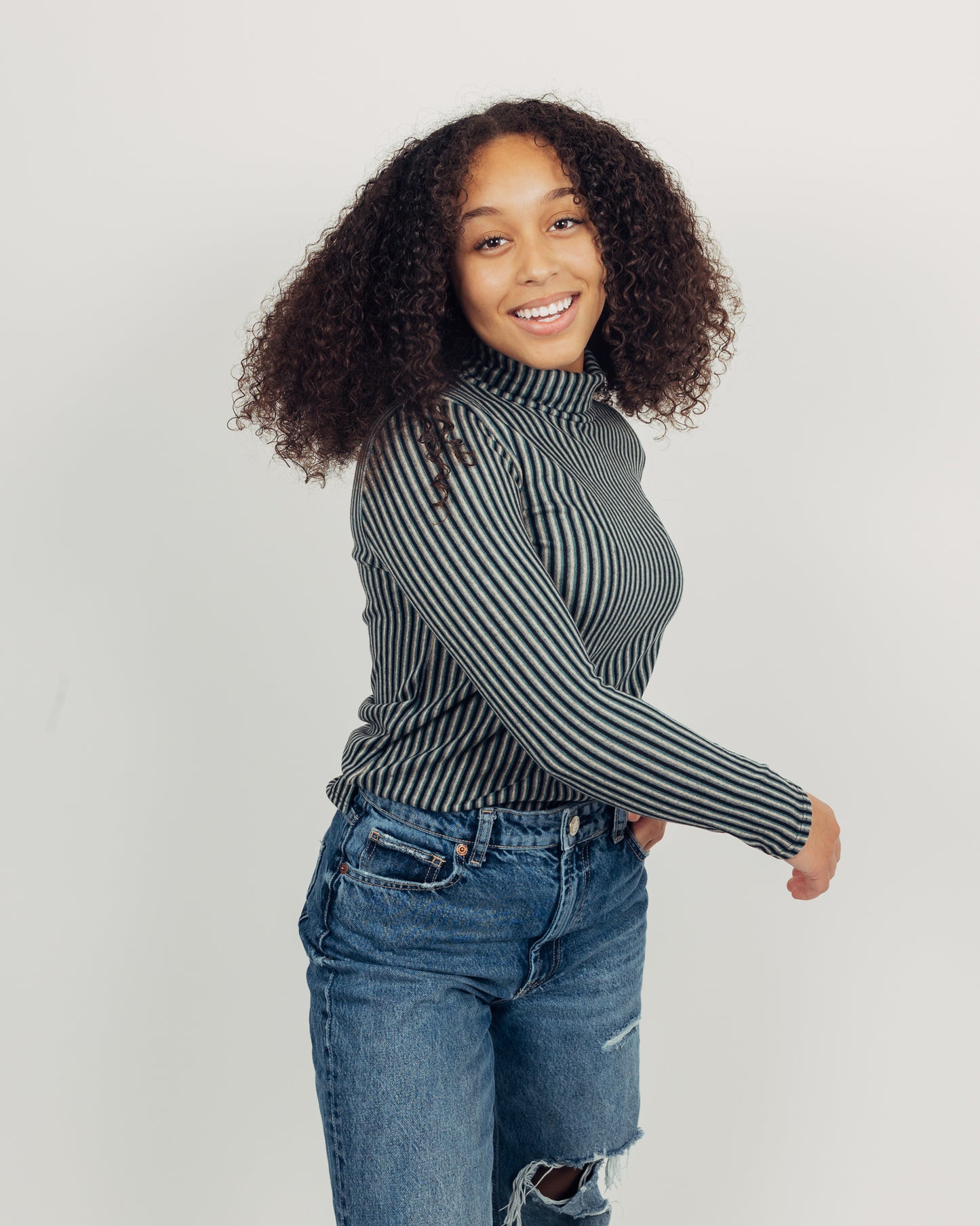 Striped Turtleneck || Teal