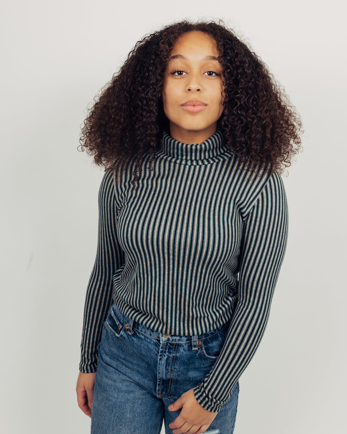 Striped Turtleneck || Teal