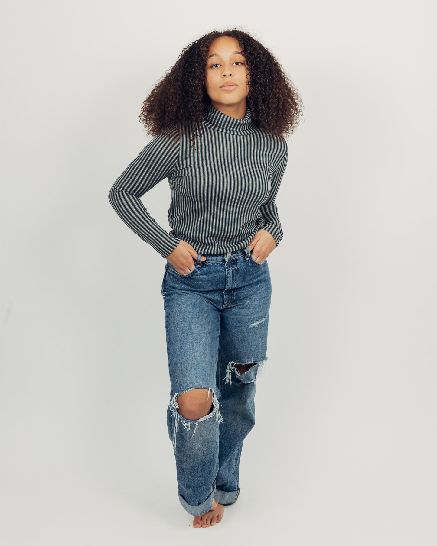 Striped Turtleneck || Teal