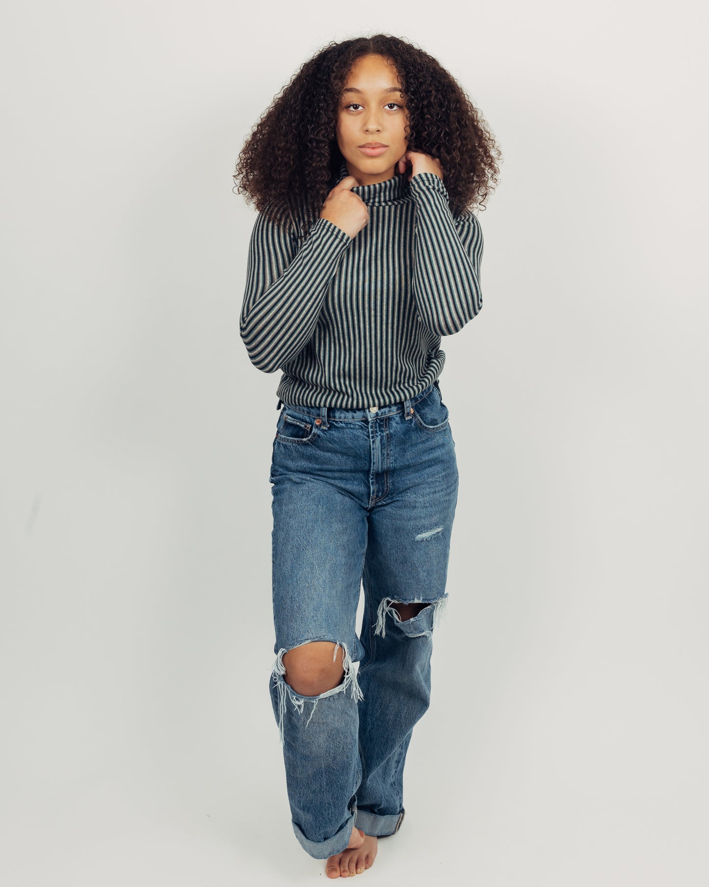 Striped Turtleneck || Teal