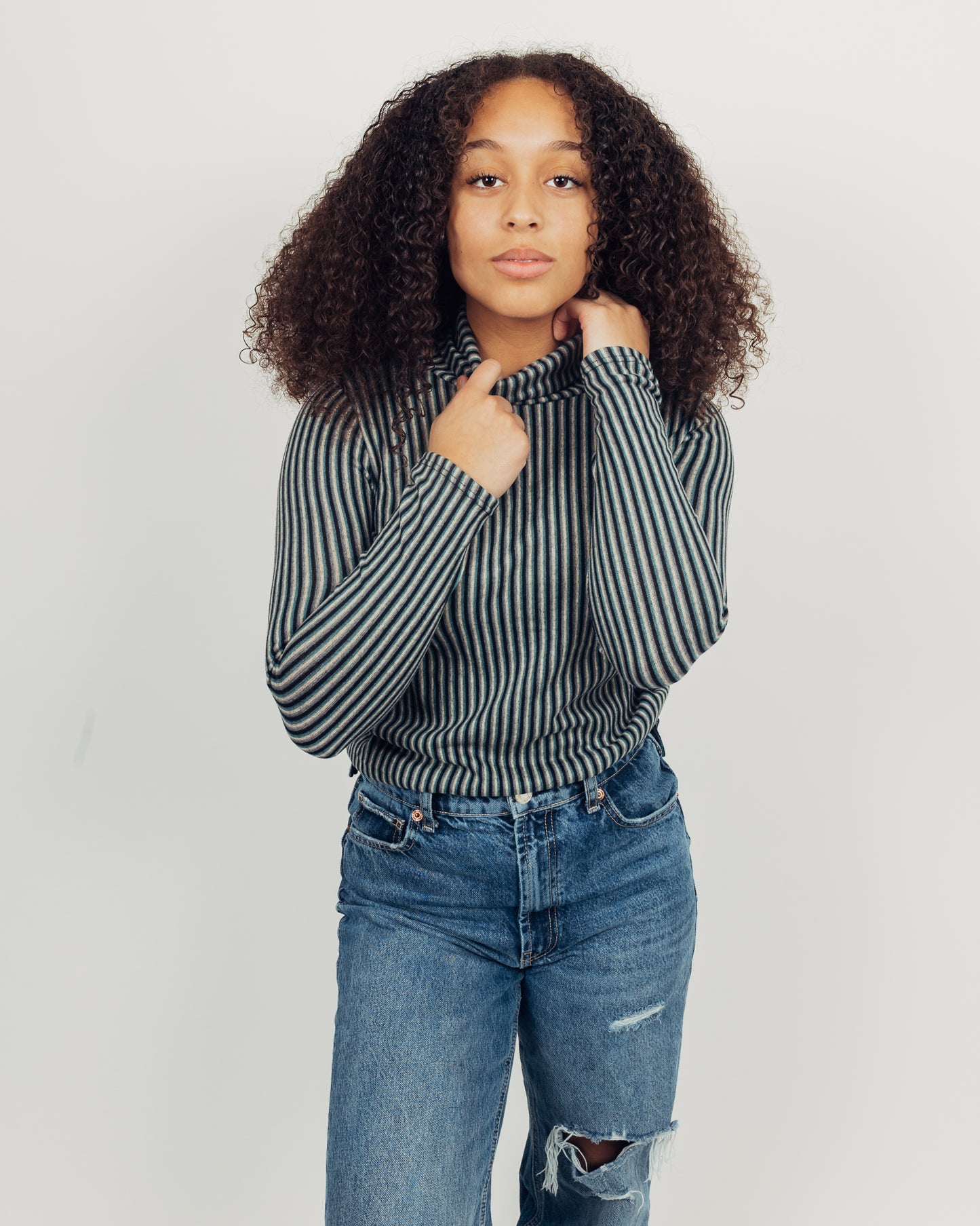 Striped Turtleneck || Teal