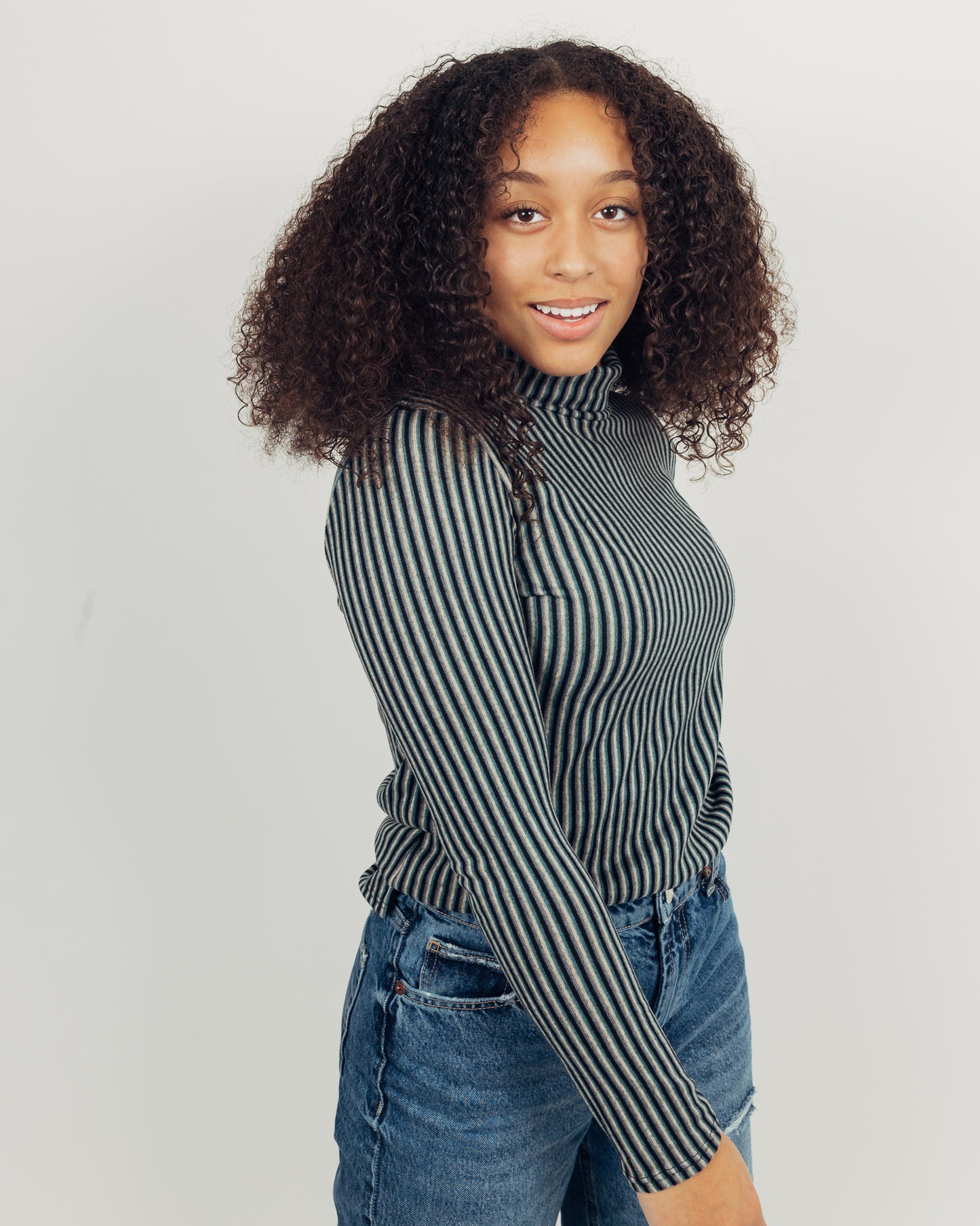 Striped Turtleneck || Teal