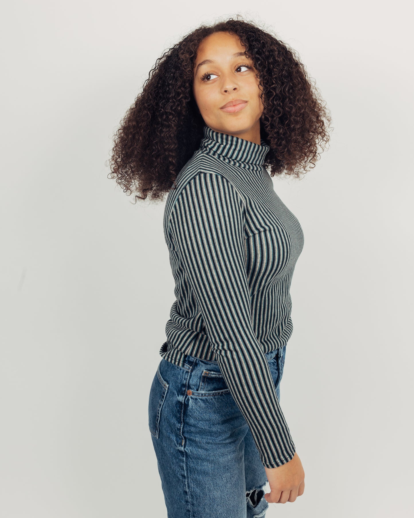 Striped Turtleneck || Teal