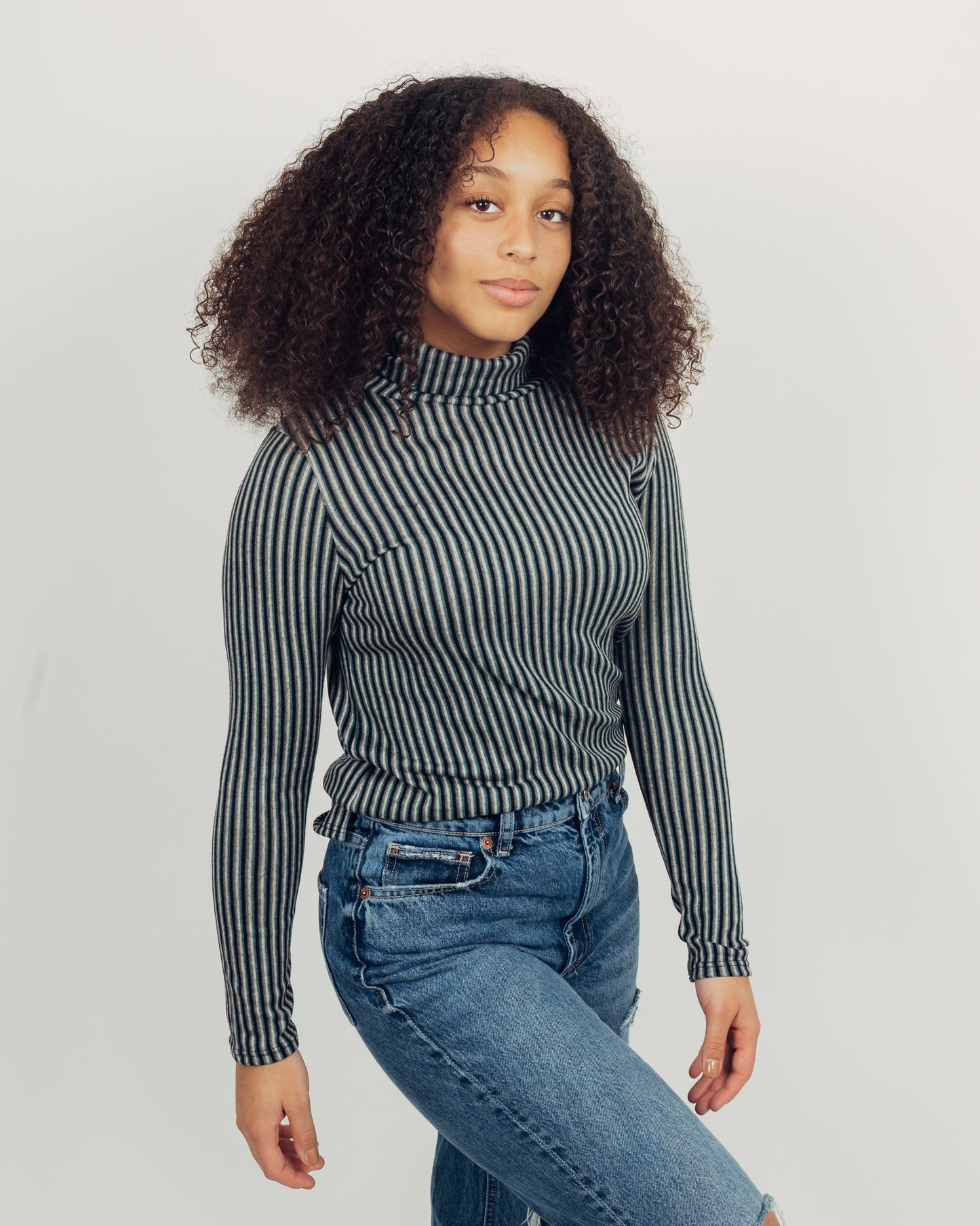 Striped Turtleneck || Teal