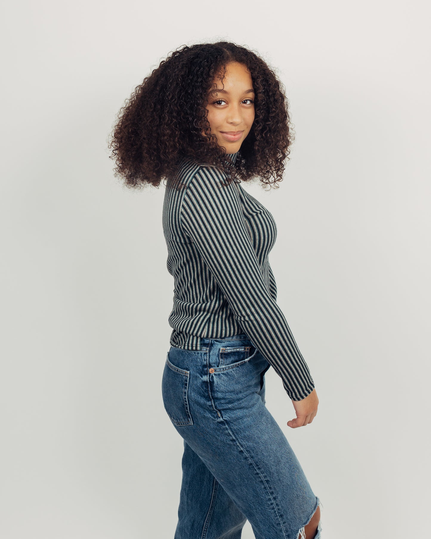 Striped Turtleneck || Teal
