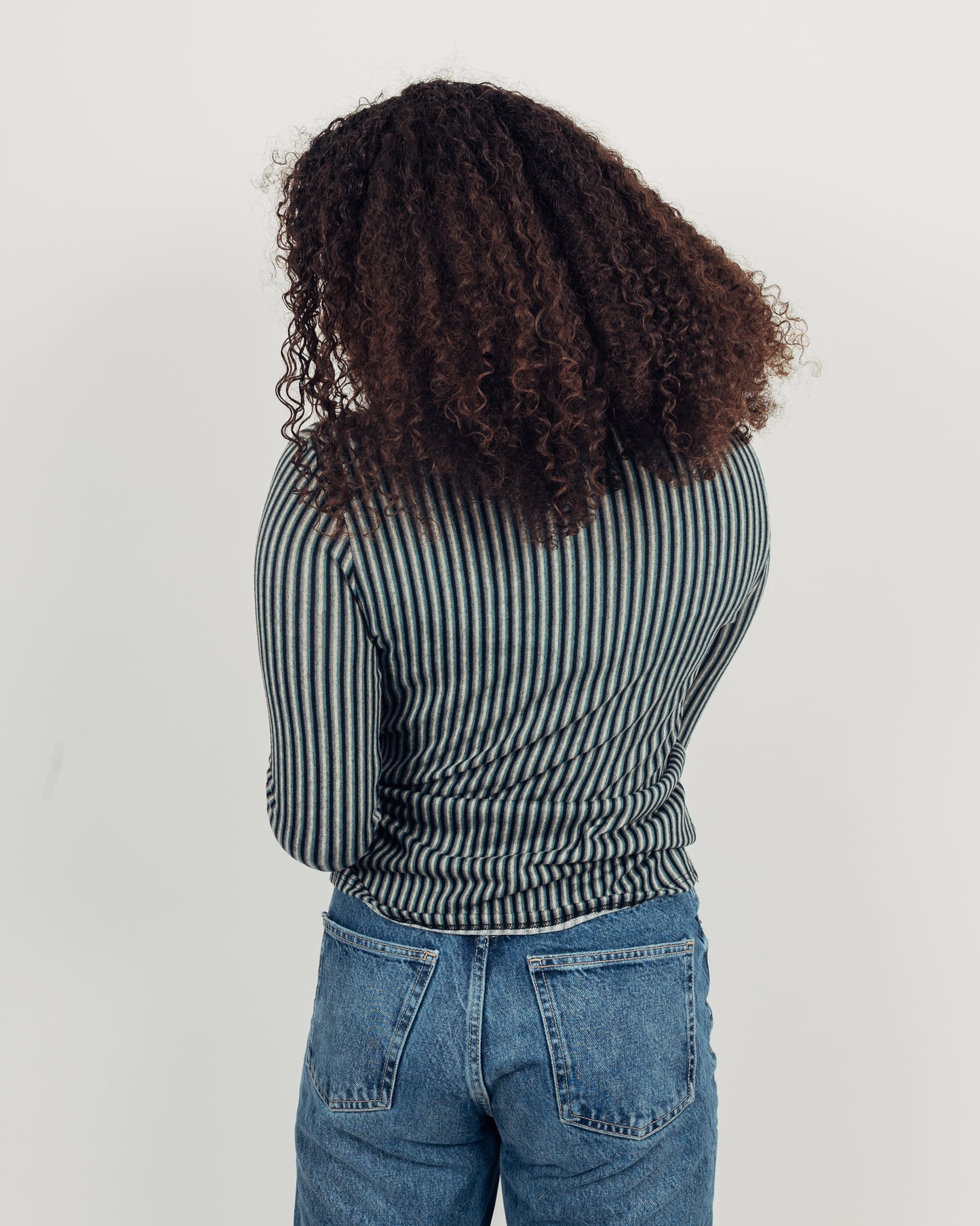 Striped Turtleneck || Teal
