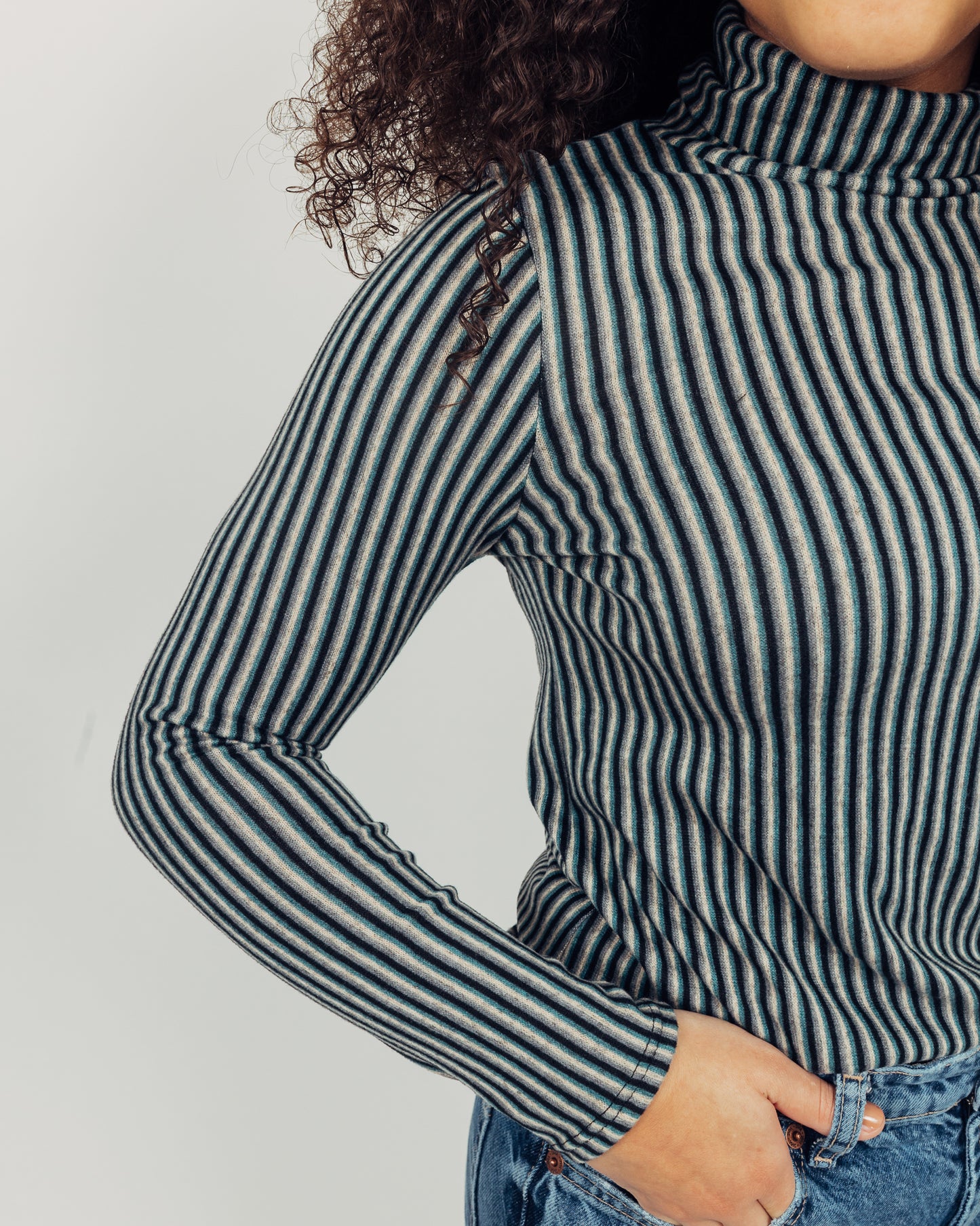 Striped Turtleneck || Teal
