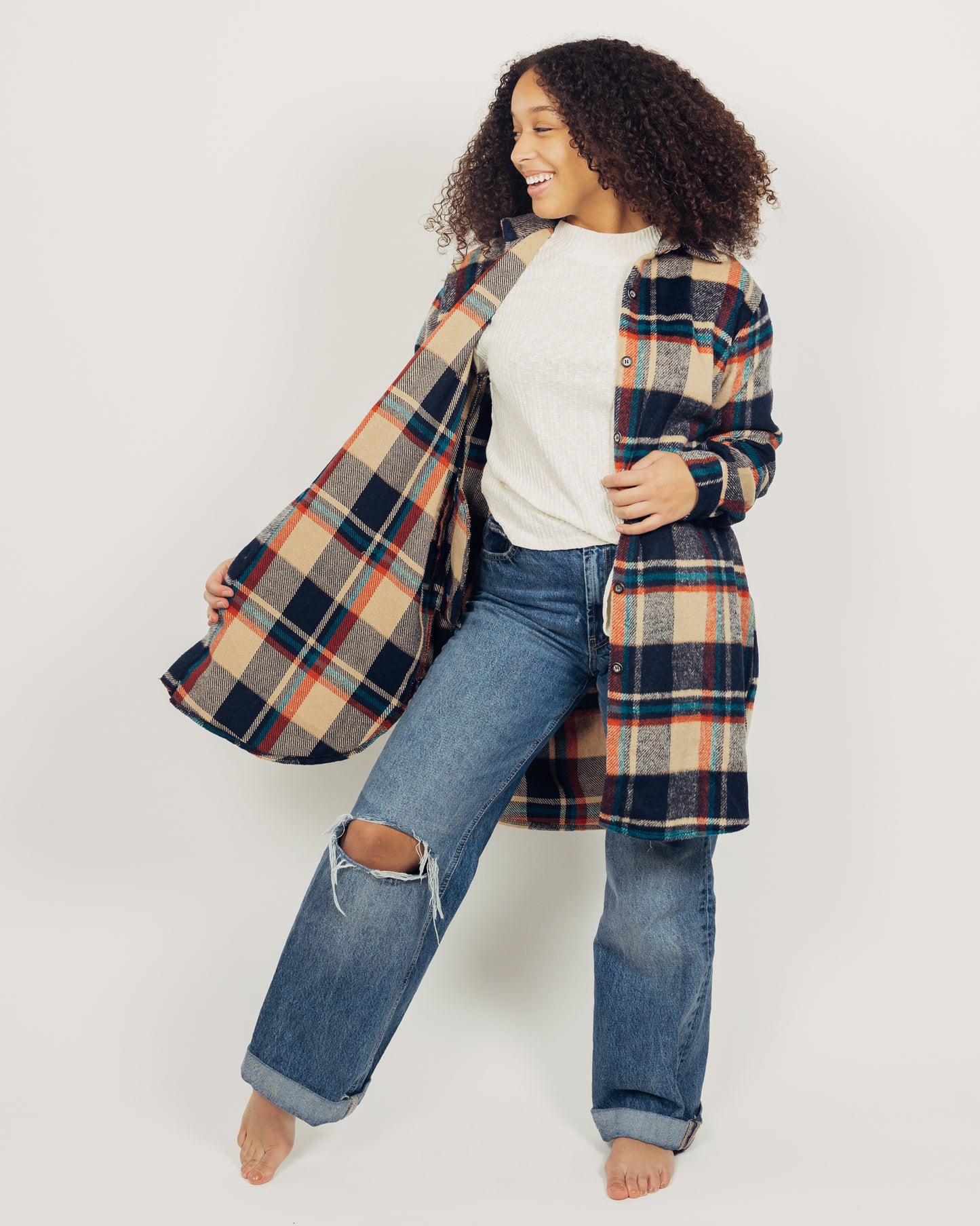Perri Flannel Shacket || Navy + Tan