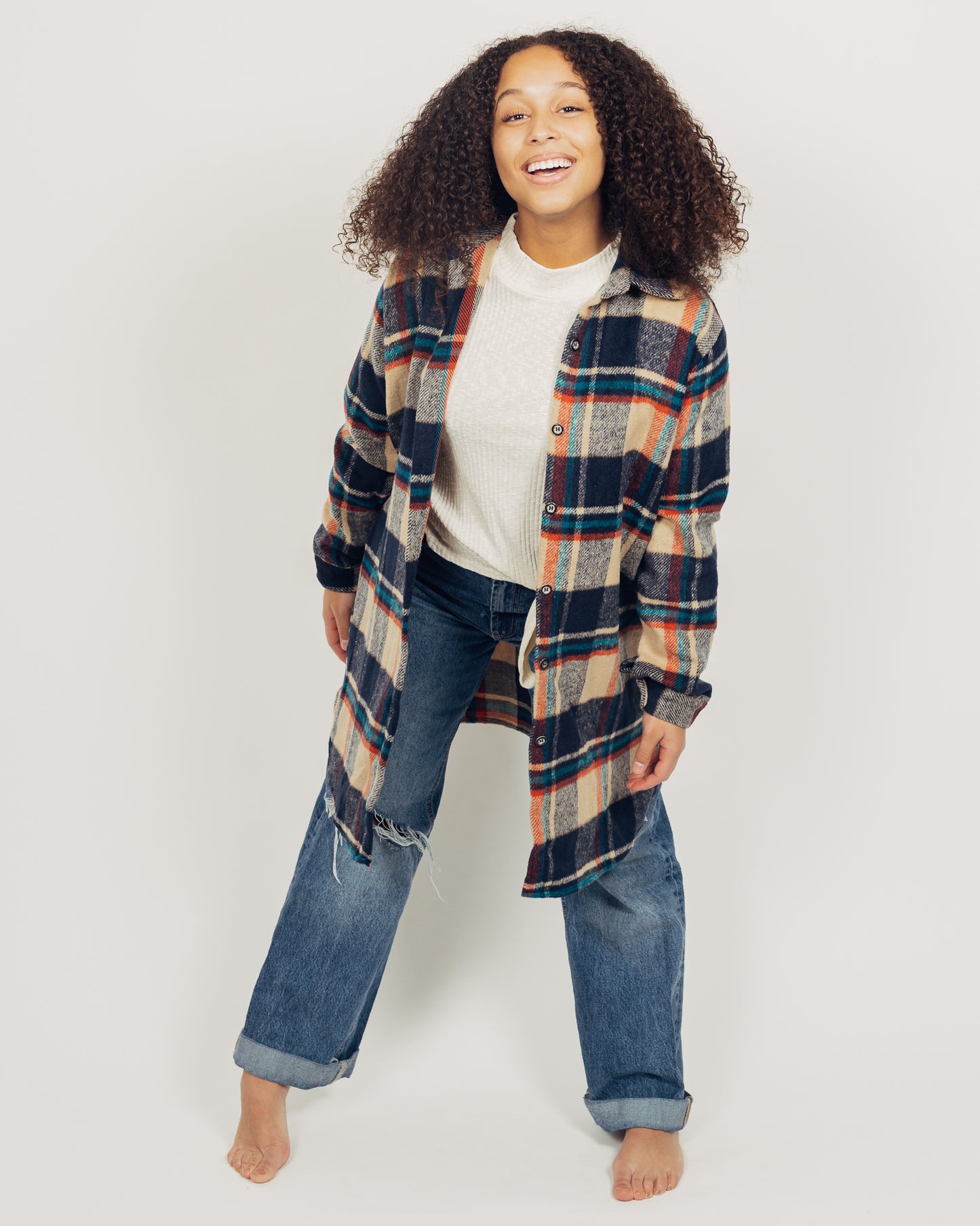 Perri Flannel Shacket || Navy + Tan