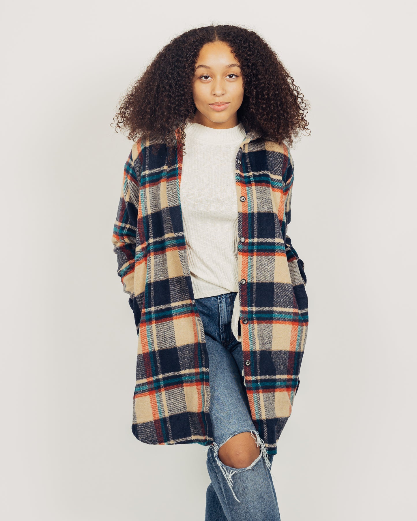 Perri Flannel Shacket || Navy + Tan