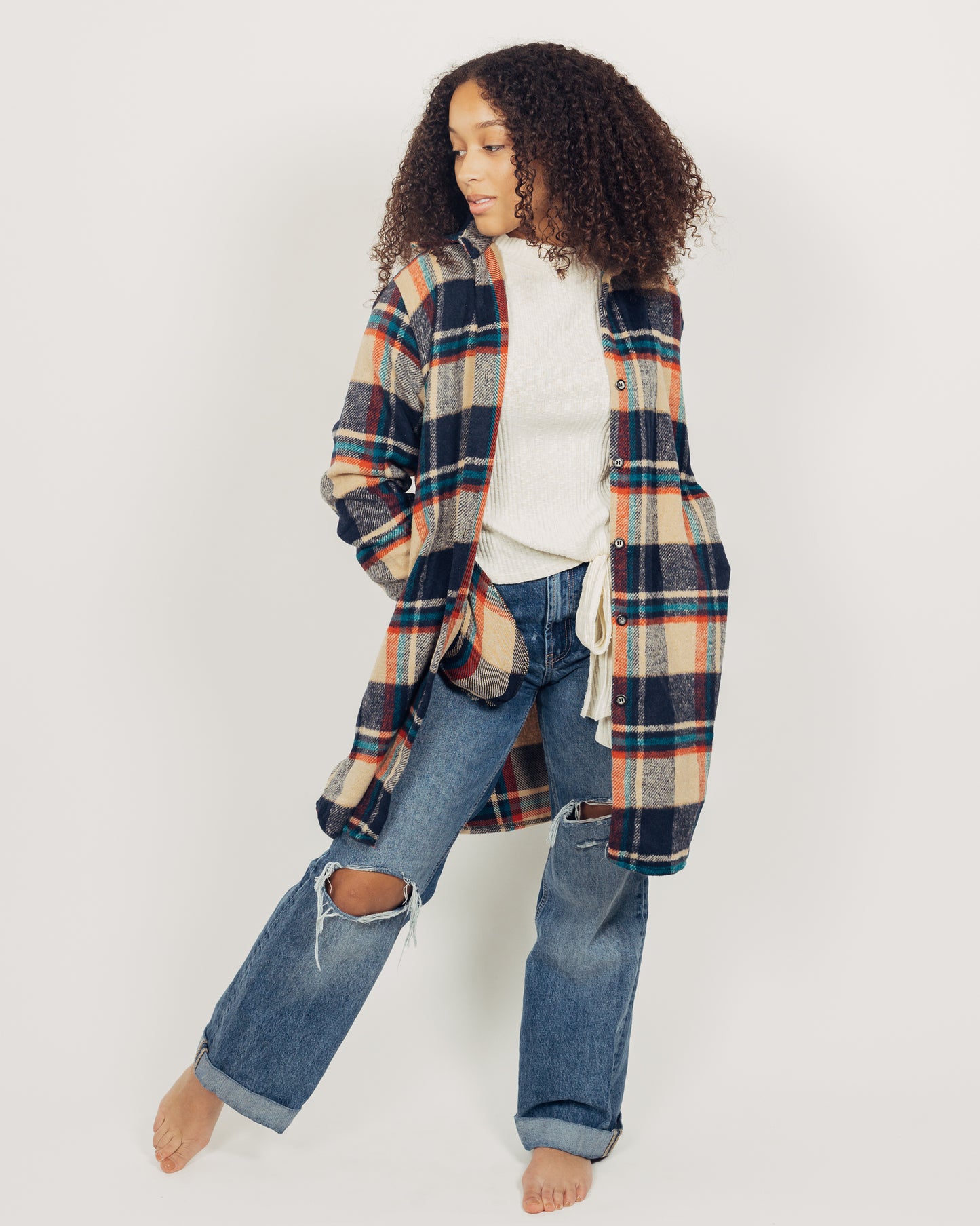 Perri Flannel Shacket || Navy + Tan