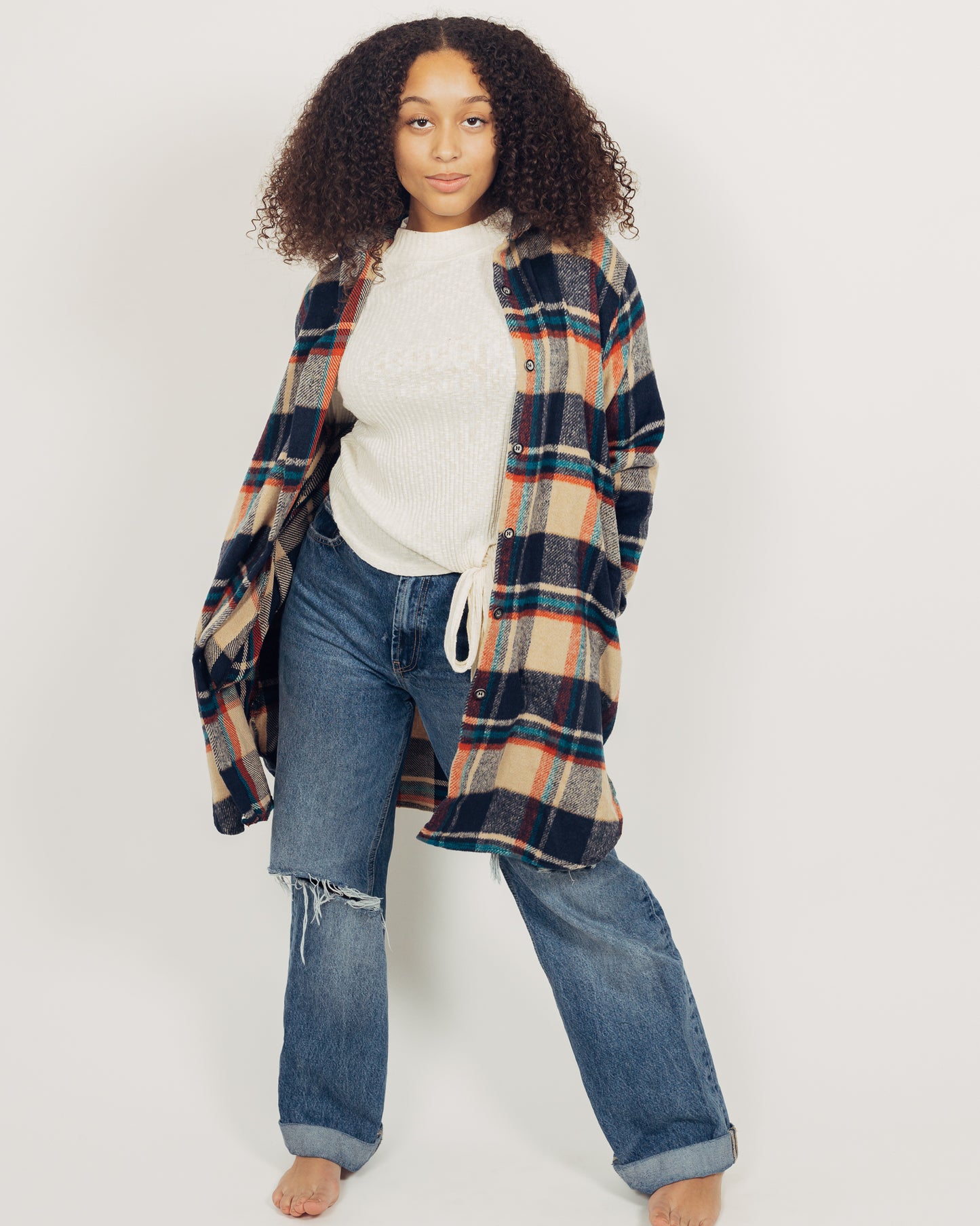 Perri Flannel Shacket || Navy + Tan
