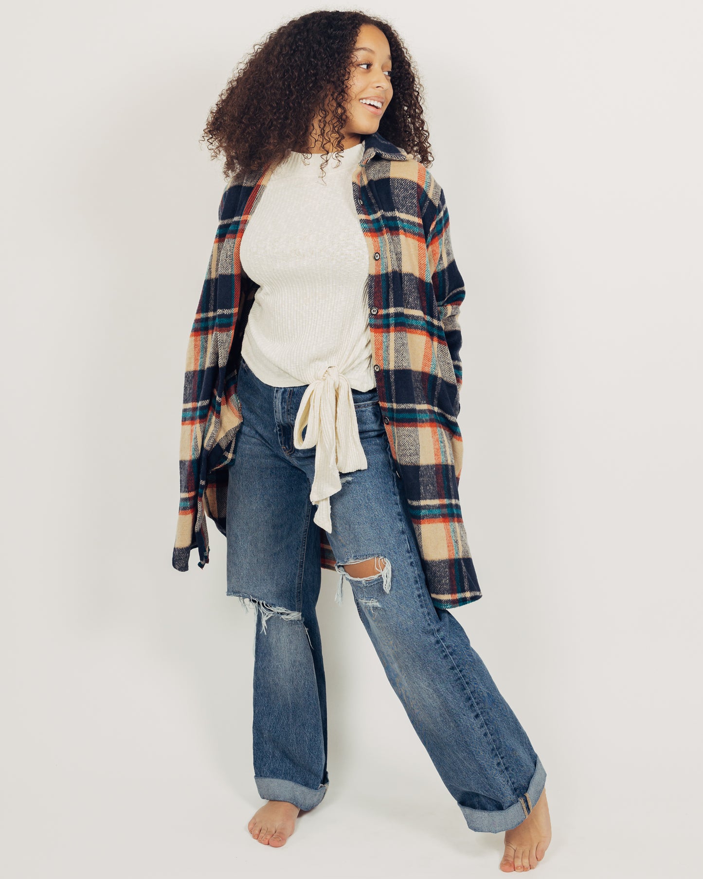 Perri Flannel Shacket || Navy + Tan