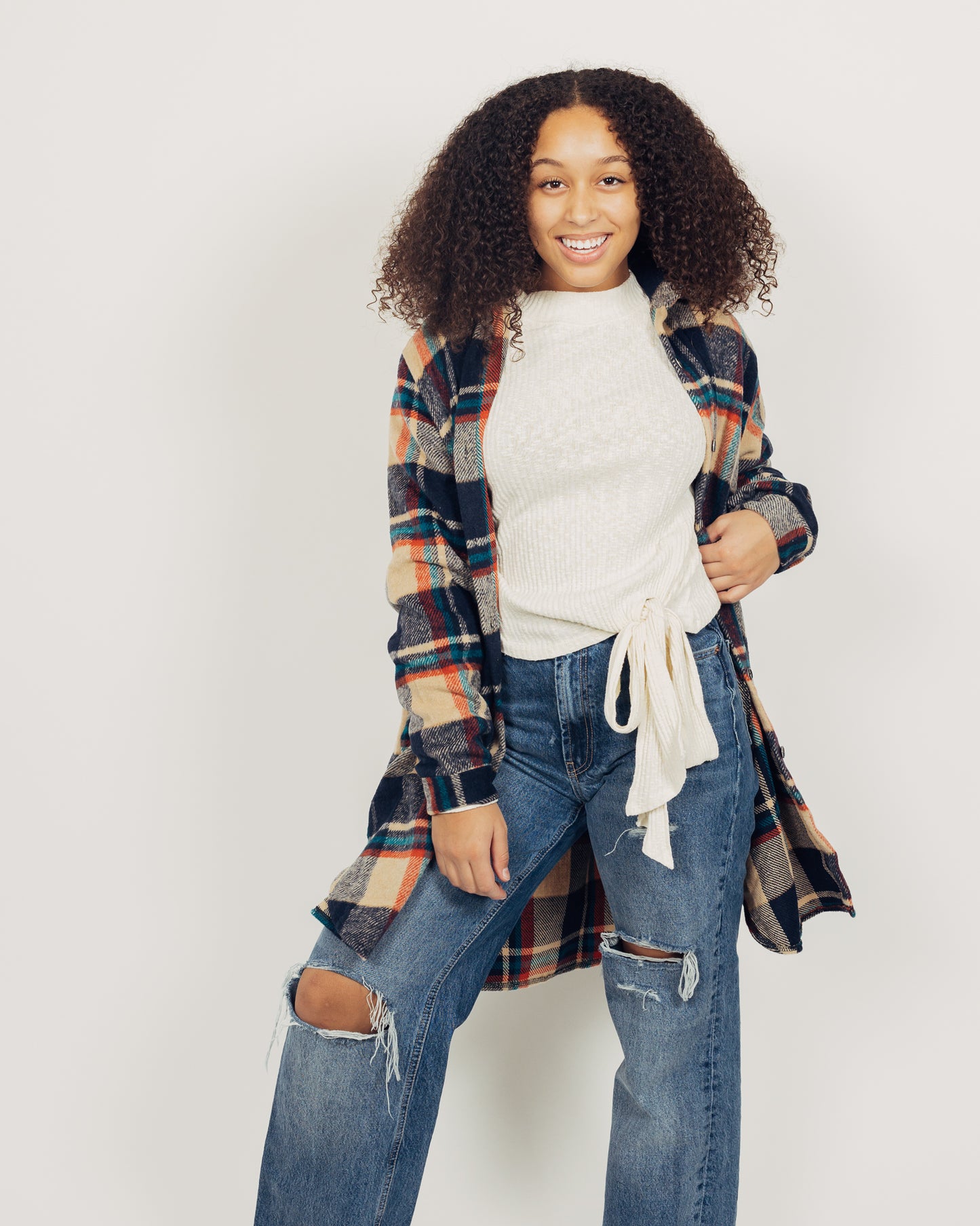 Perri Flannel Shacket || Navy + Tan