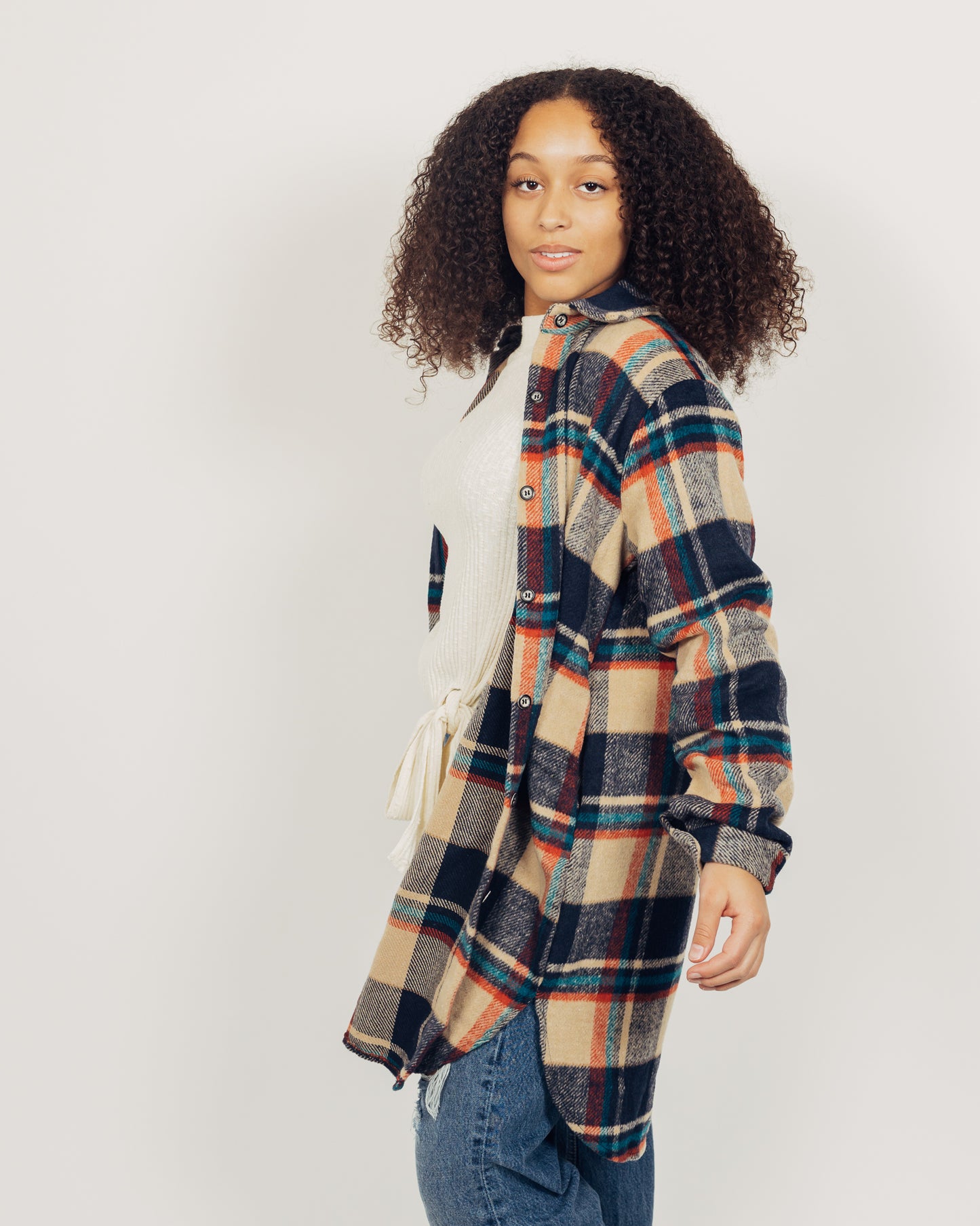 Perri Flannel Shacket || Navy + Tan