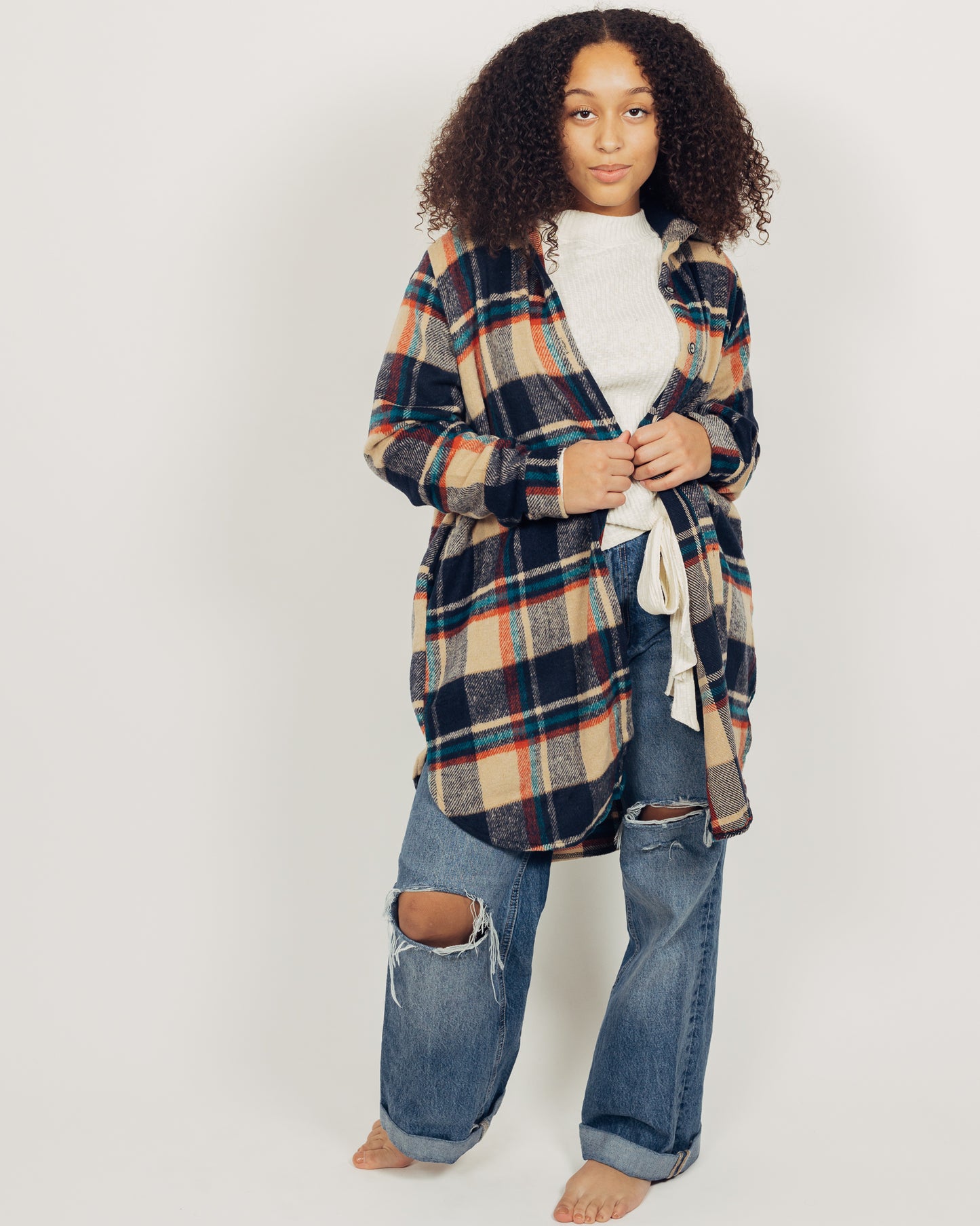 Perri Flannel Shacket || Navy + Tan