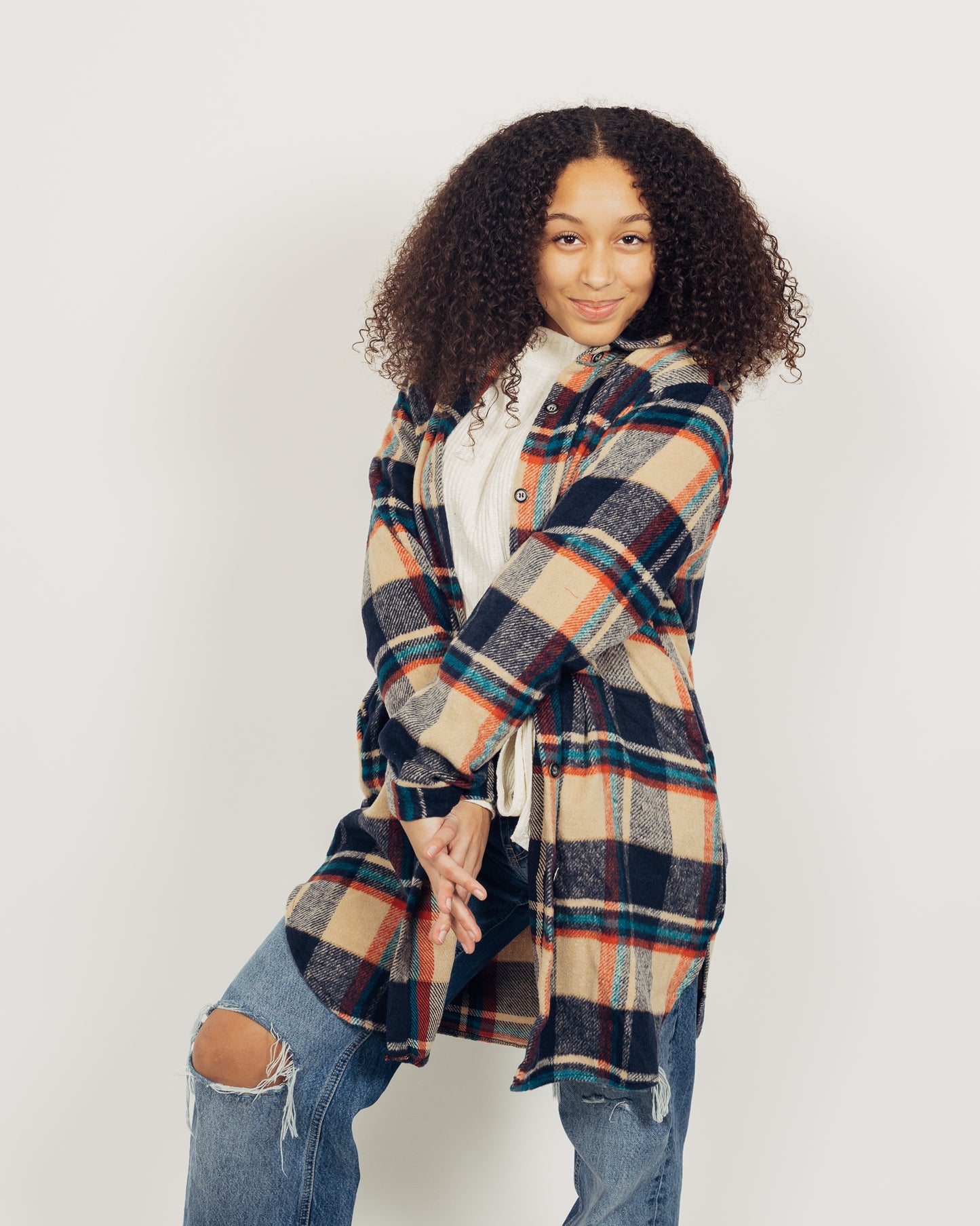 Perri Flannel Shacket || Navy + Tan