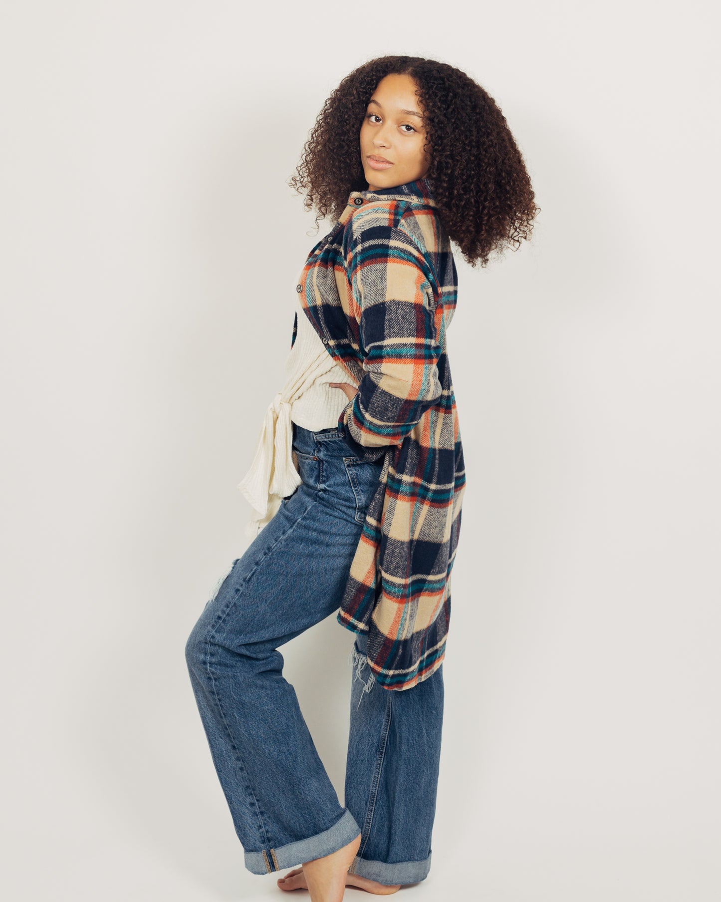 Perri Flannel Shacket || Navy + Tan