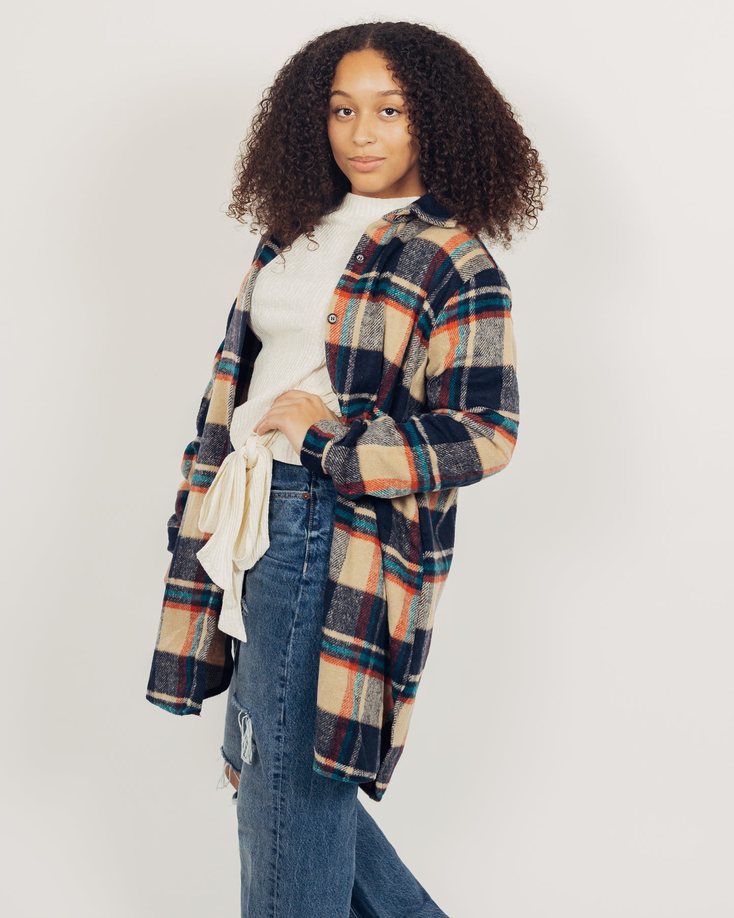 Perri Flannel Shacket || Navy + Tan