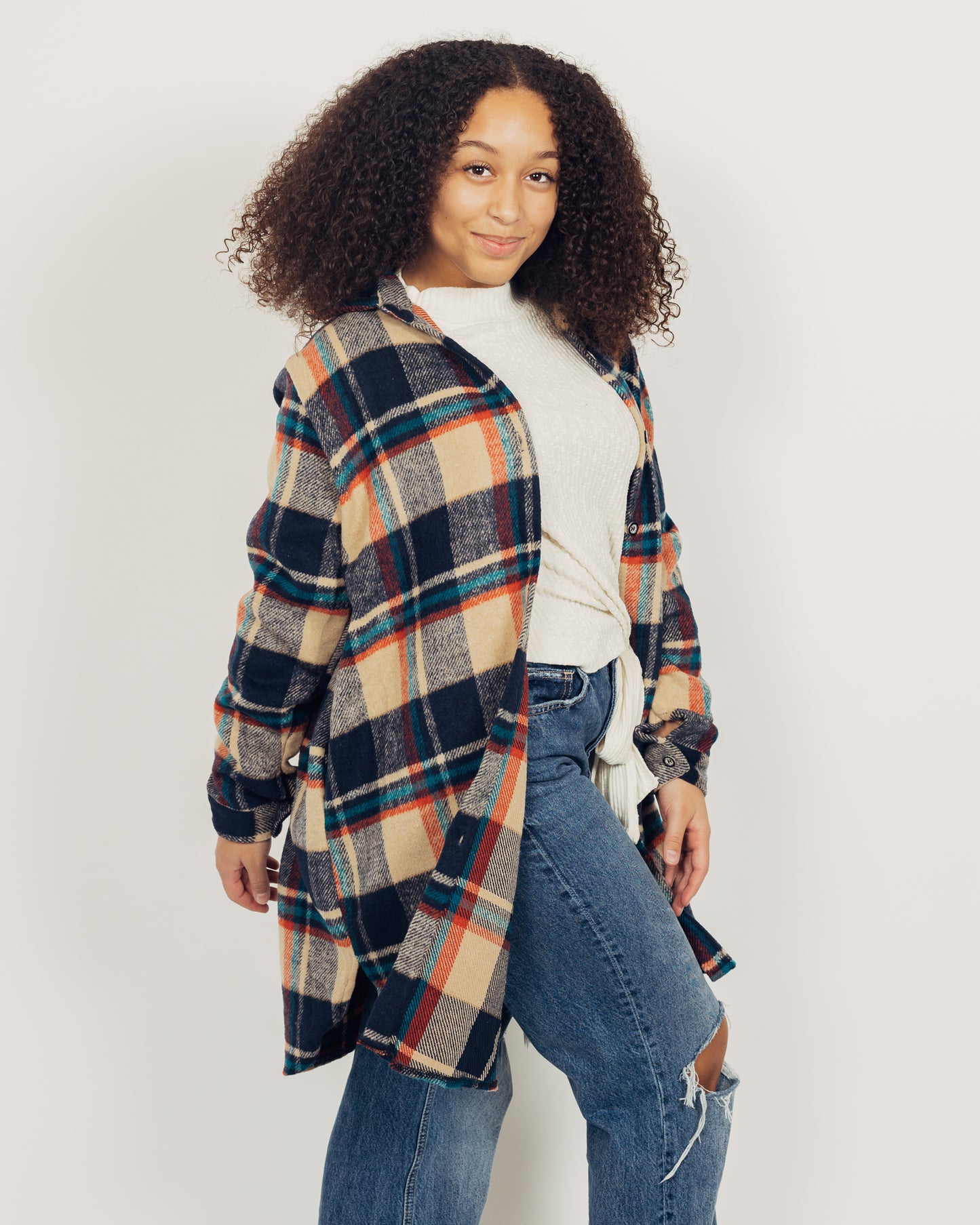 Perri Flannel Shacket || Navy + Tan
