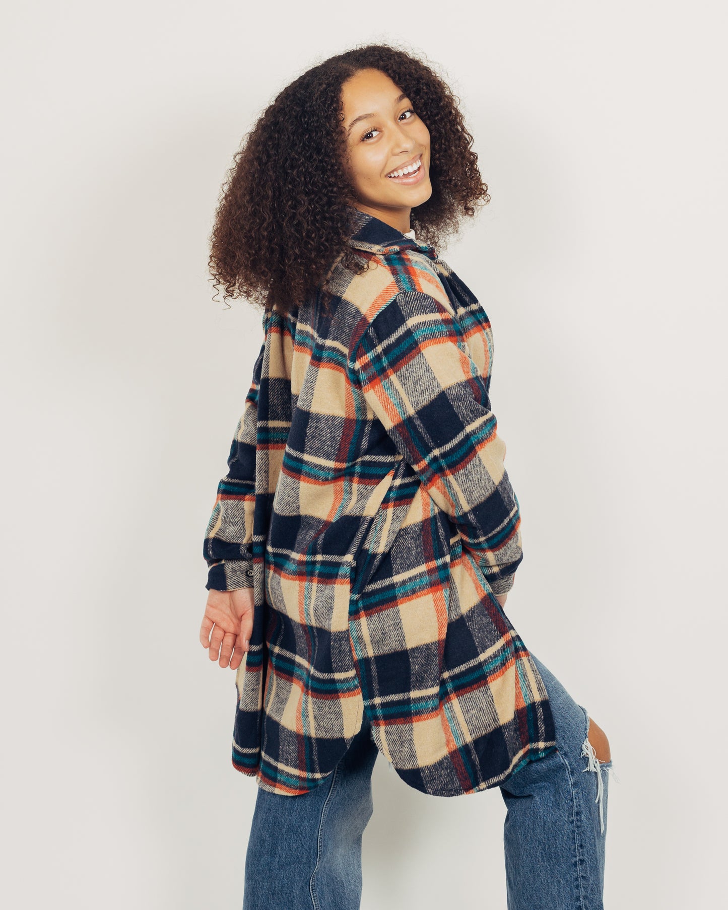 Perri Flannel Shacket || Navy + Tan