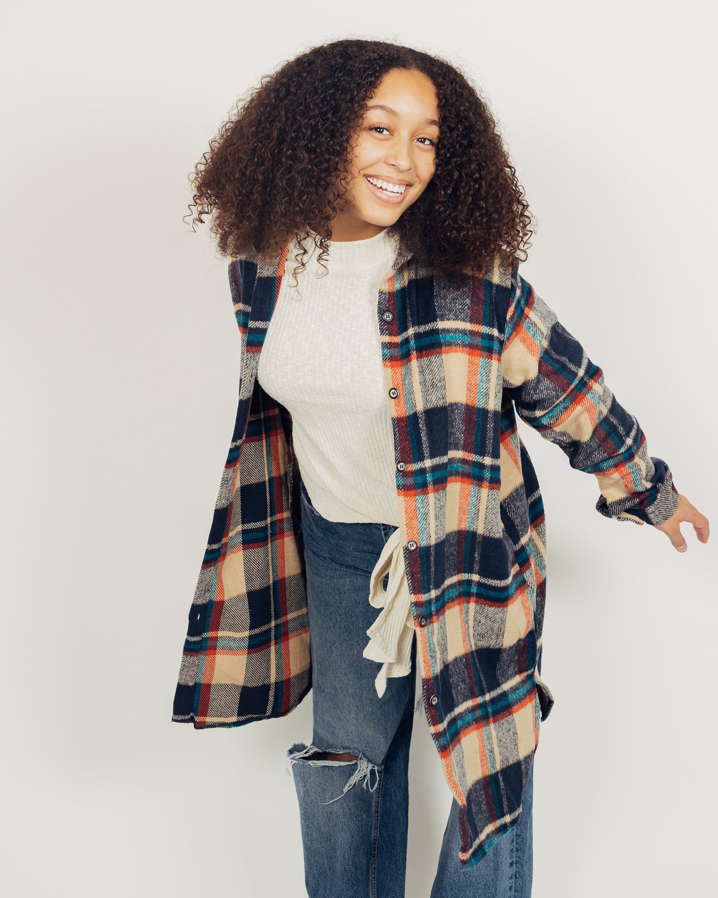 Perri Flannel Shacket || Navy + Tan