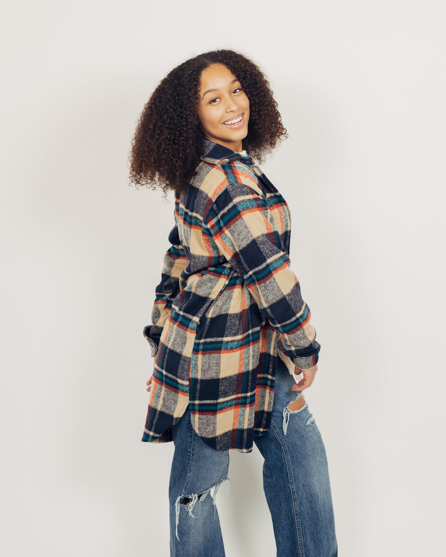 Perri Flannel Shacket || Navy + Tan