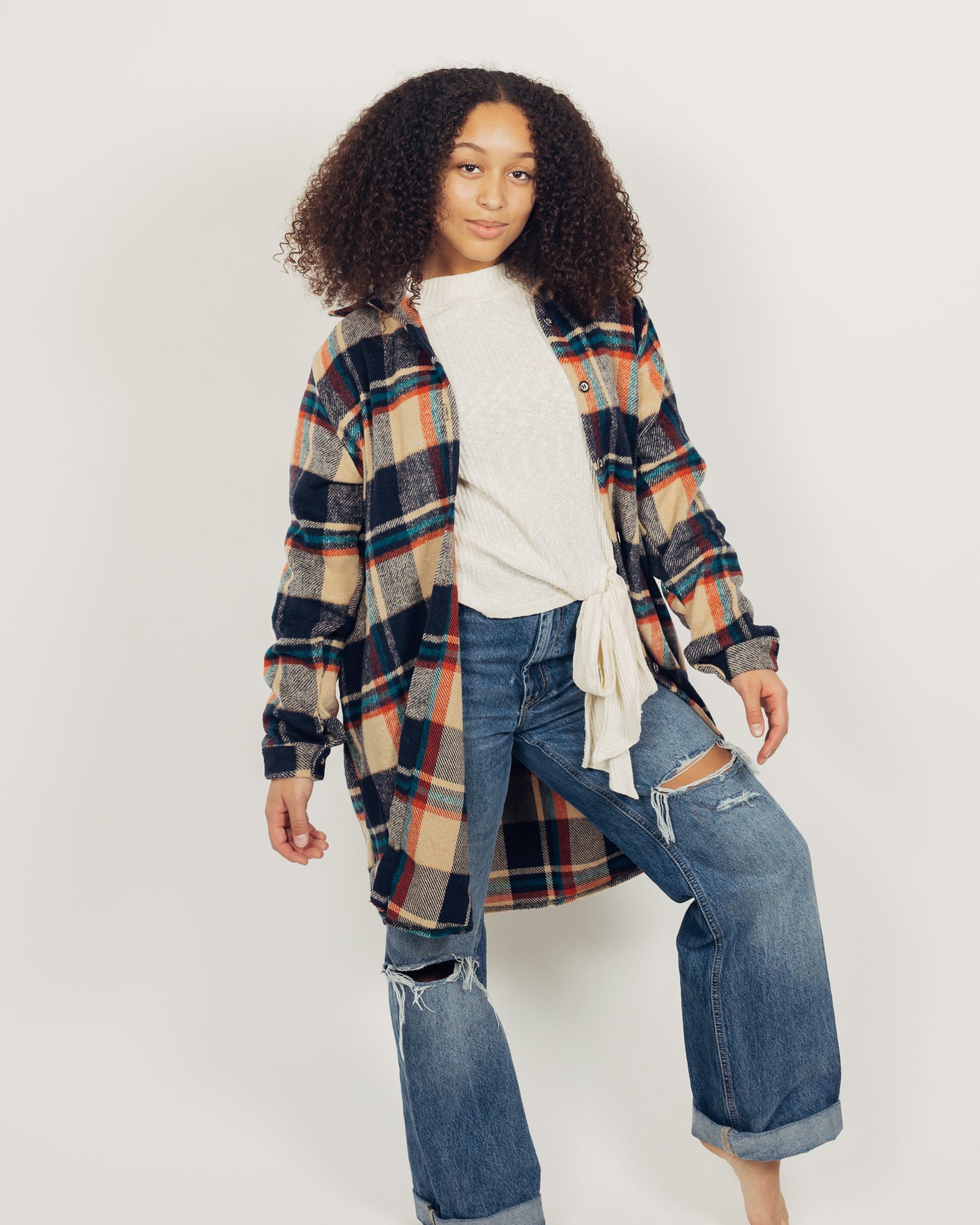 Perri Flannel Shacket || Navy + Tan