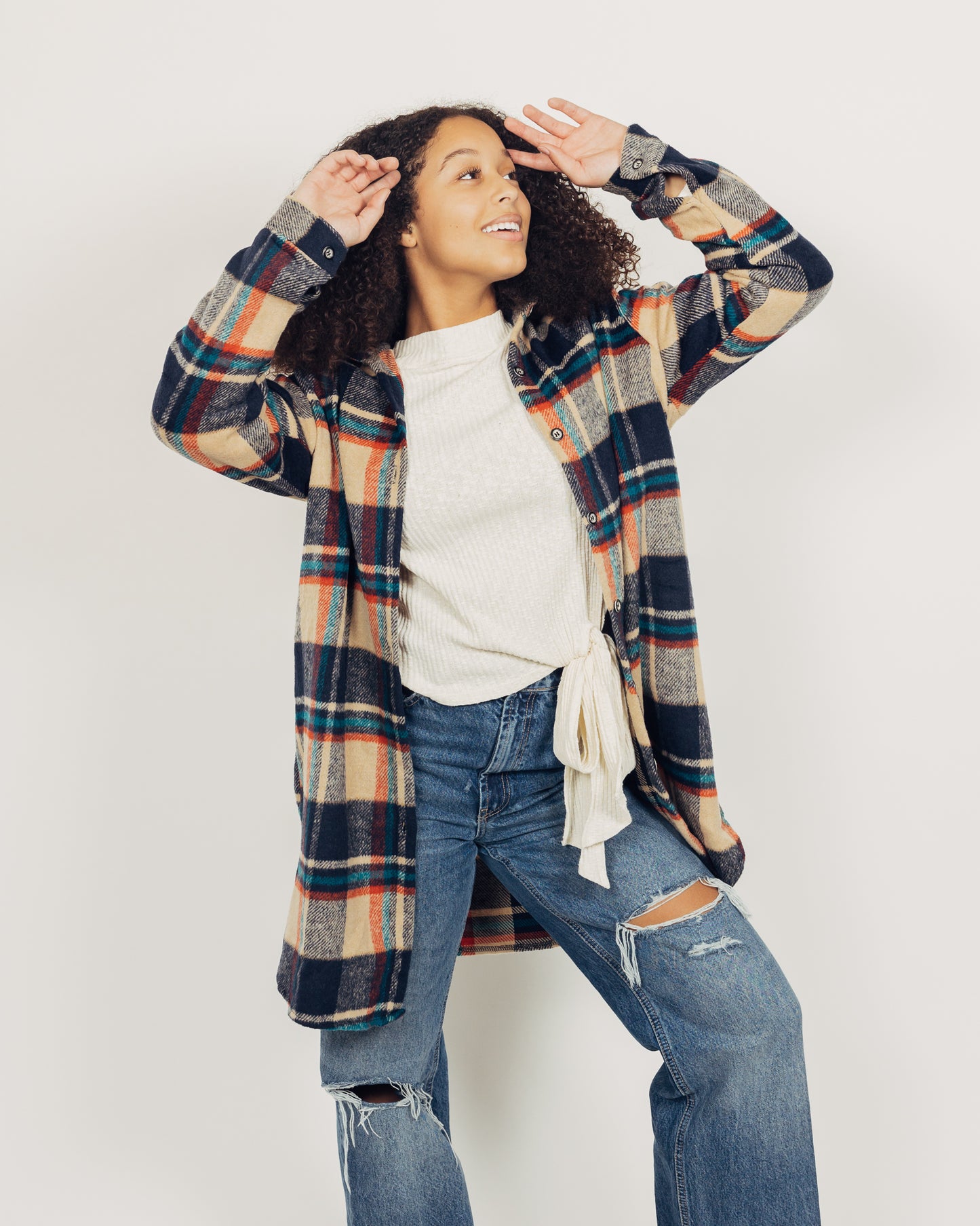 Perri Flannel Shacket || Navy + Tan