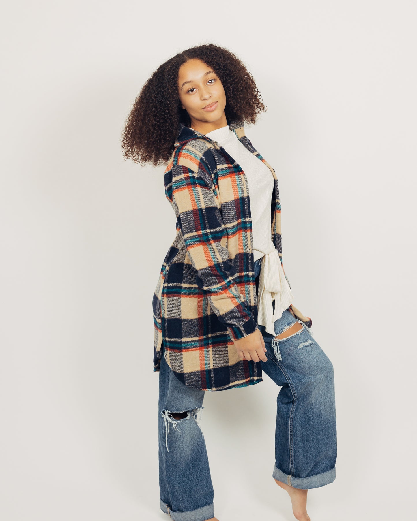 Perri Flannel Shacket || Navy + Tan