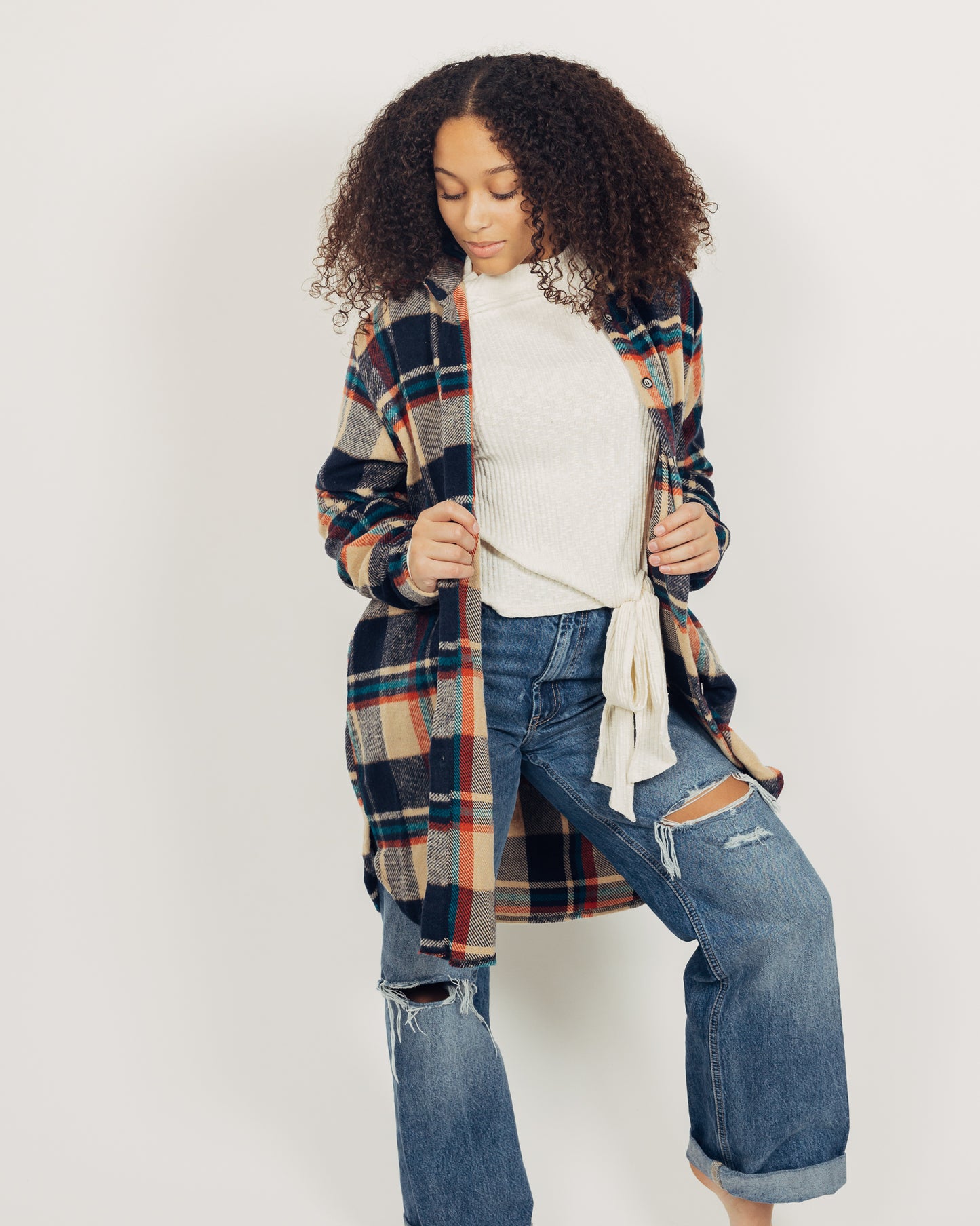 Perri Flannel Shacket || Navy + Tan