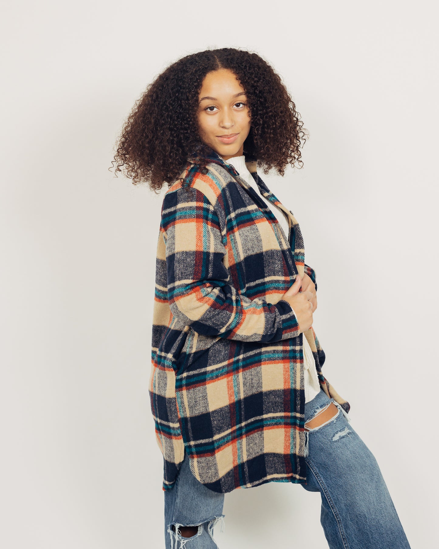 Perri Flannel Shacket || Navy + Tan