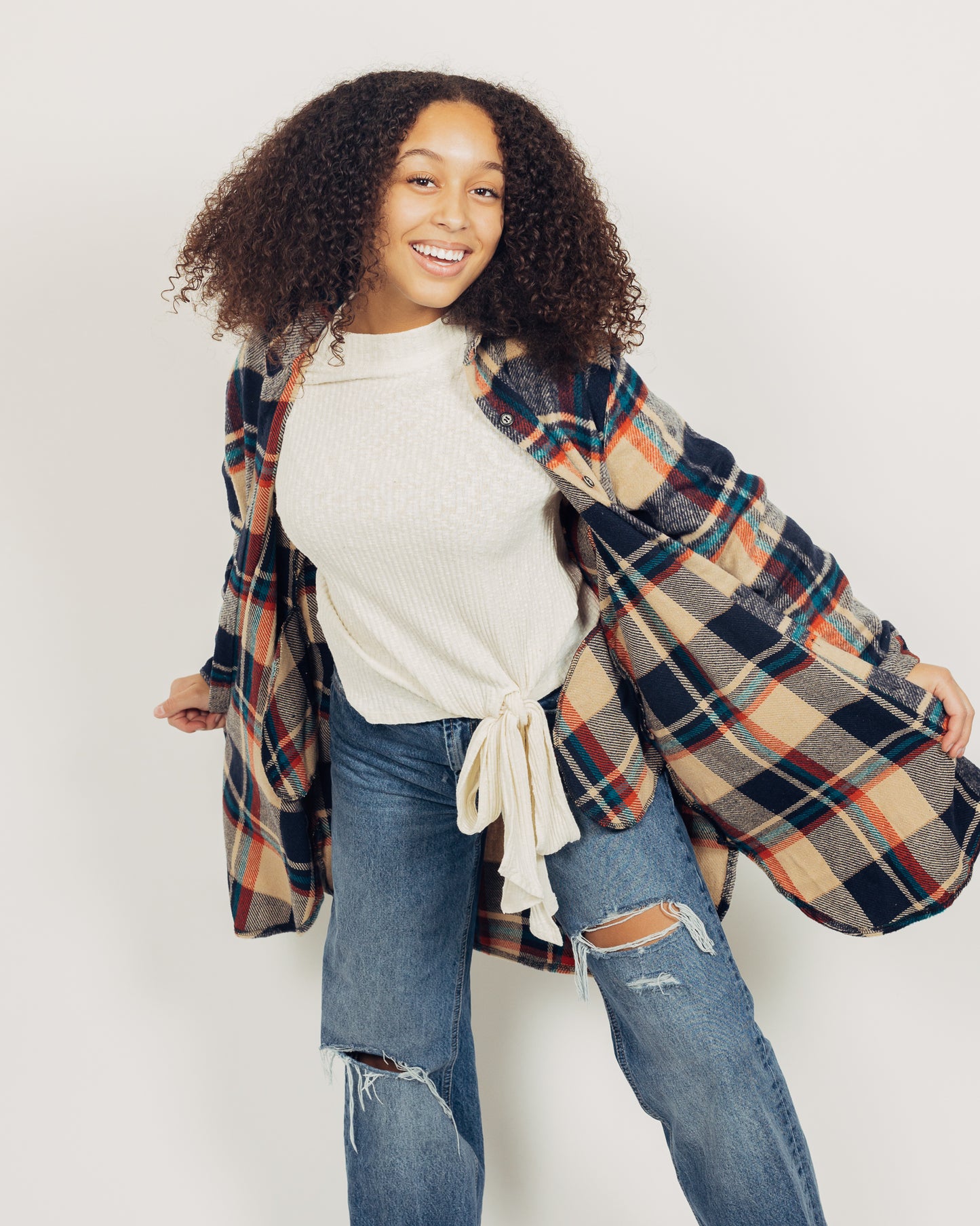 Perri Flannel Shacket || Navy + Tan