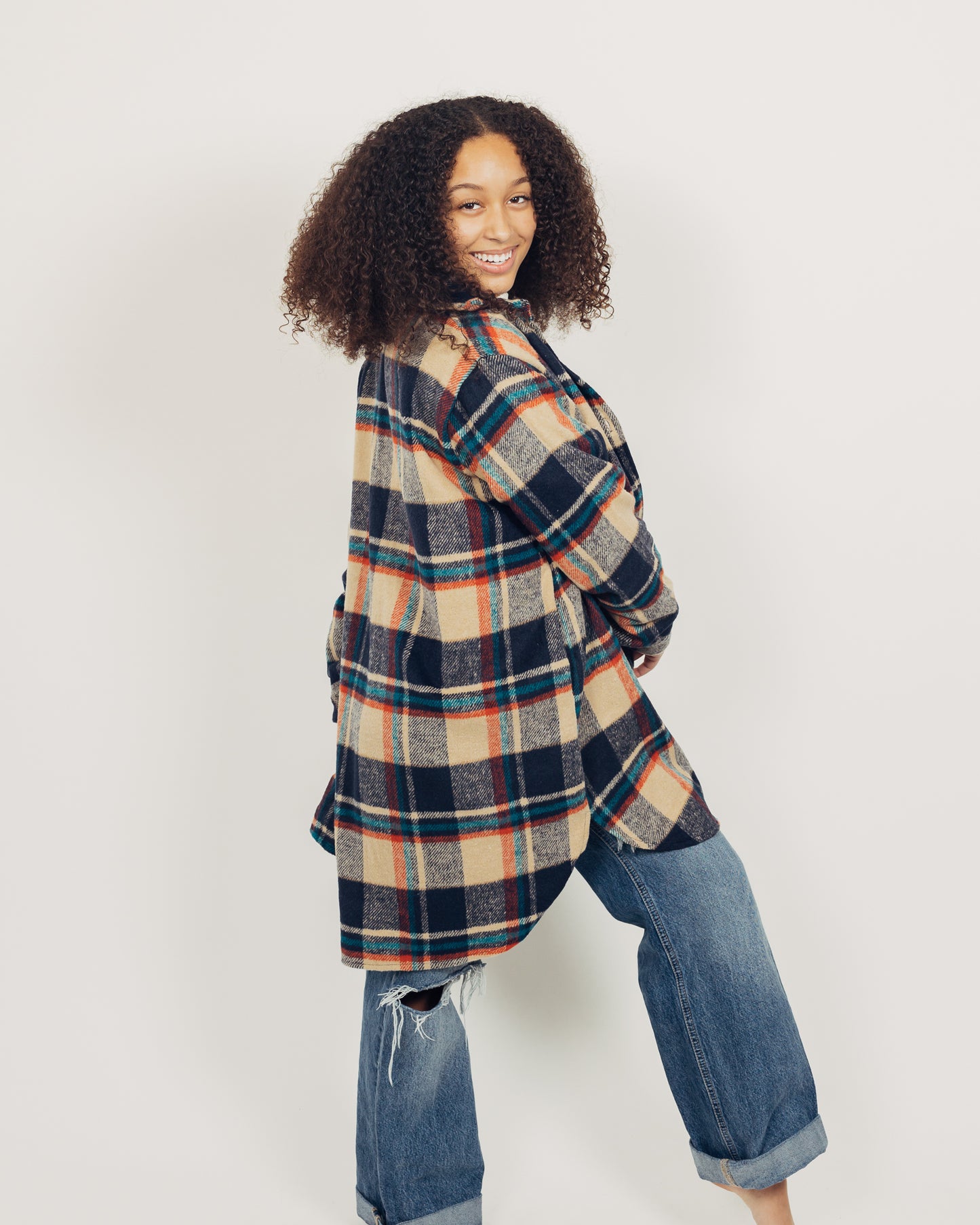 Perri Flannel Shacket || Navy + Tan