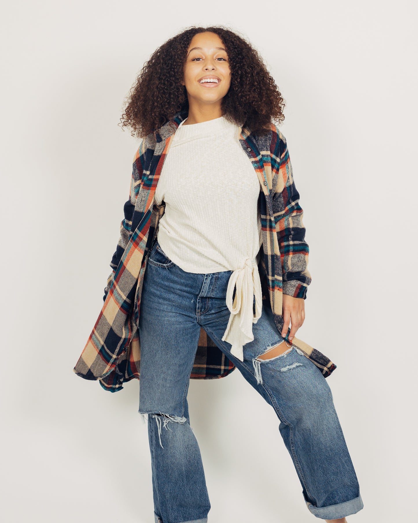 Perri Flannel Shacket || Navy + Tan