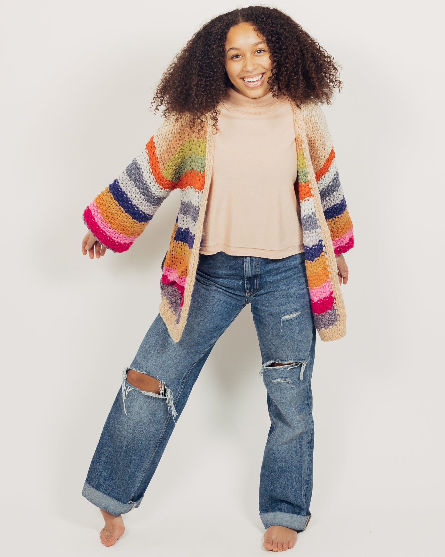Colorful Cardigan || Tan