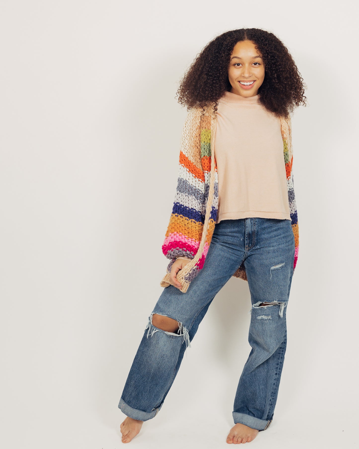 Colorful Cardigan || Tan
