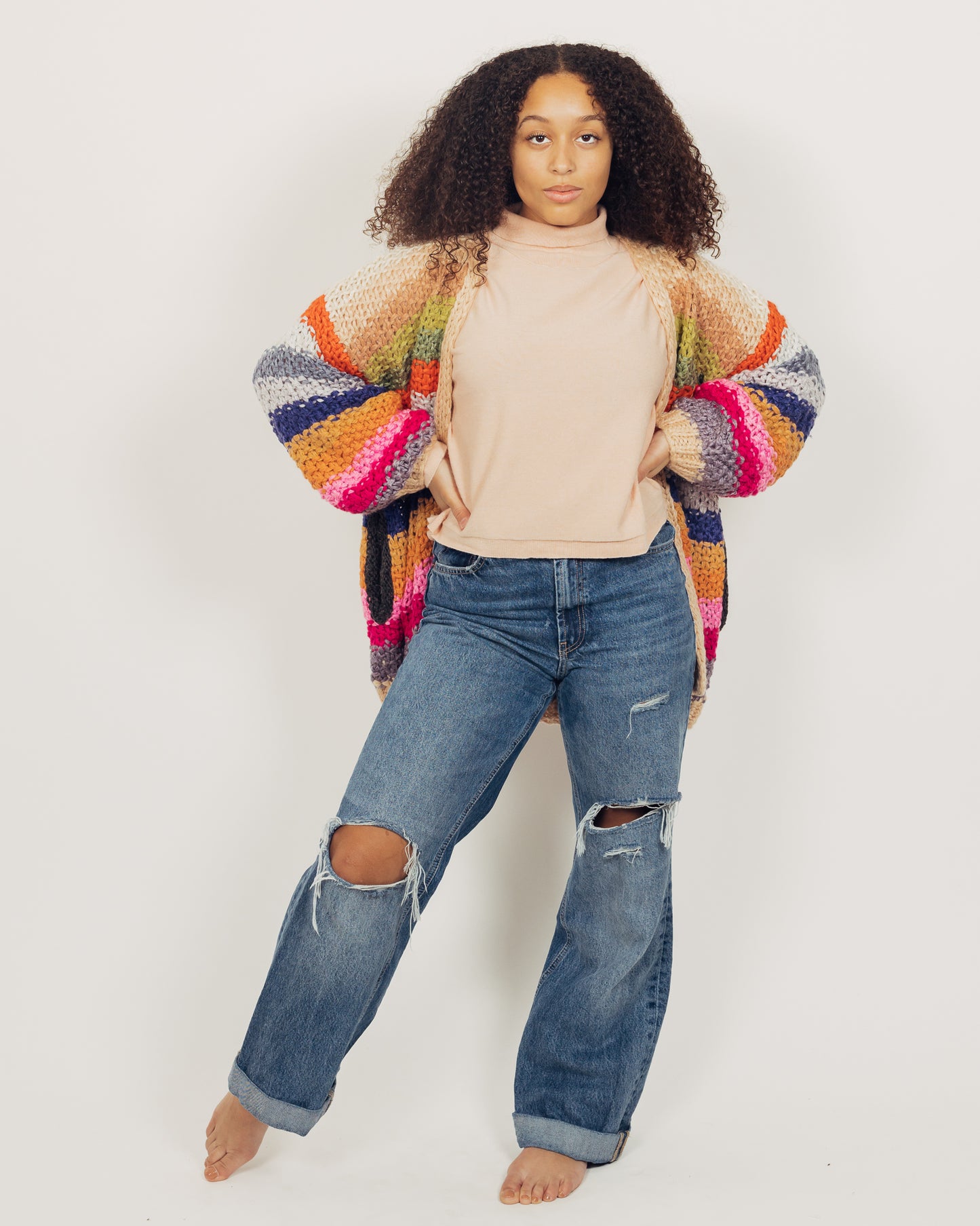 Colorful Cardigan || Tan