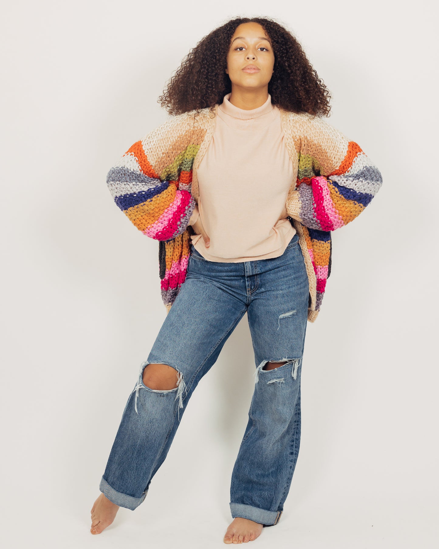 Colorful Cardigan || Tan
