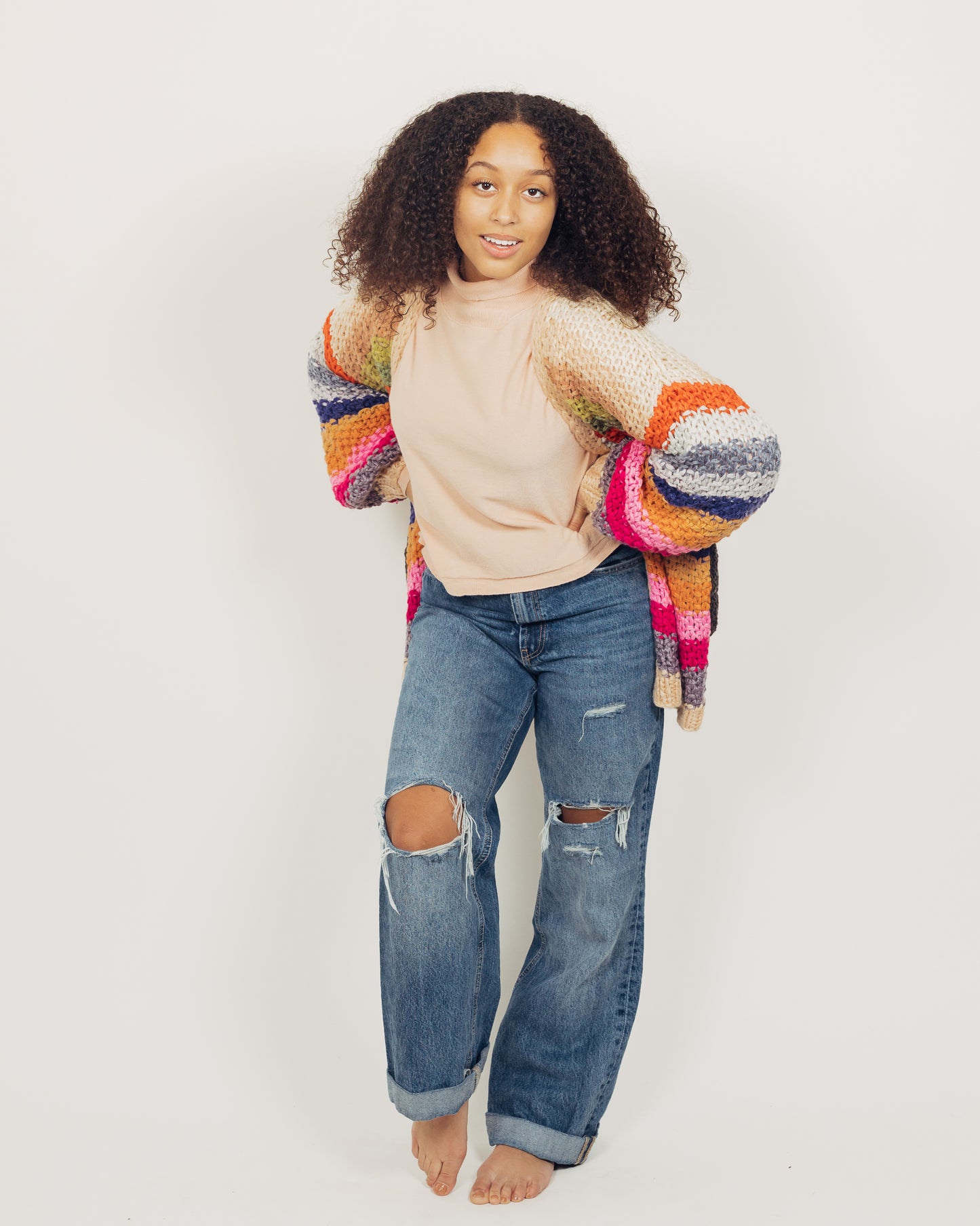Colorful Cardigan || Tan