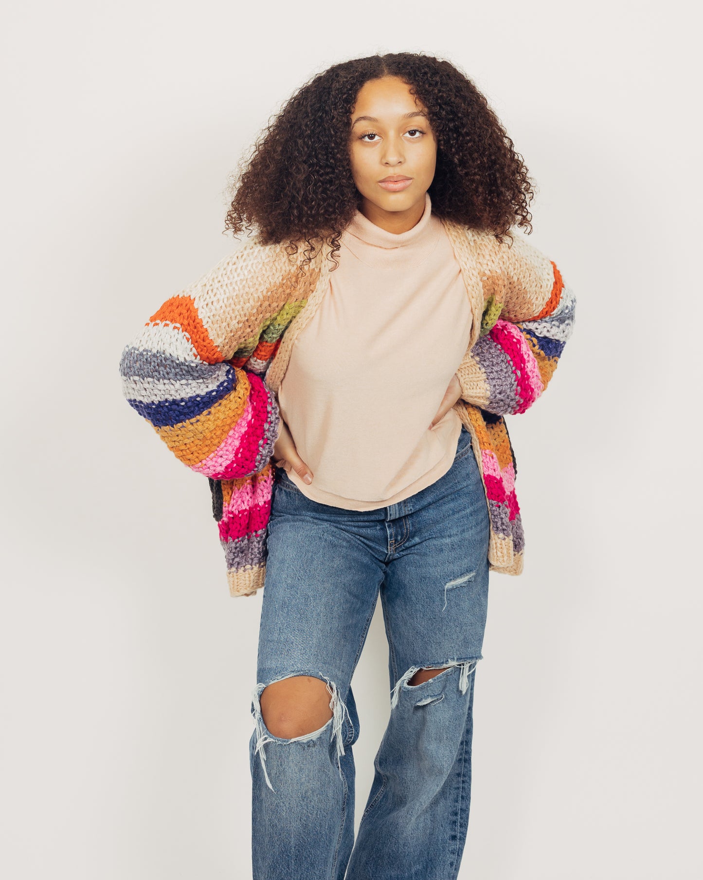 Colorful Cardigan || Tan