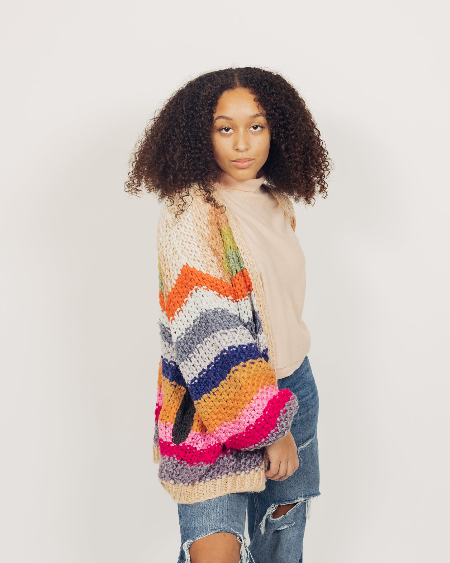 Colorful Cardigan || Tan